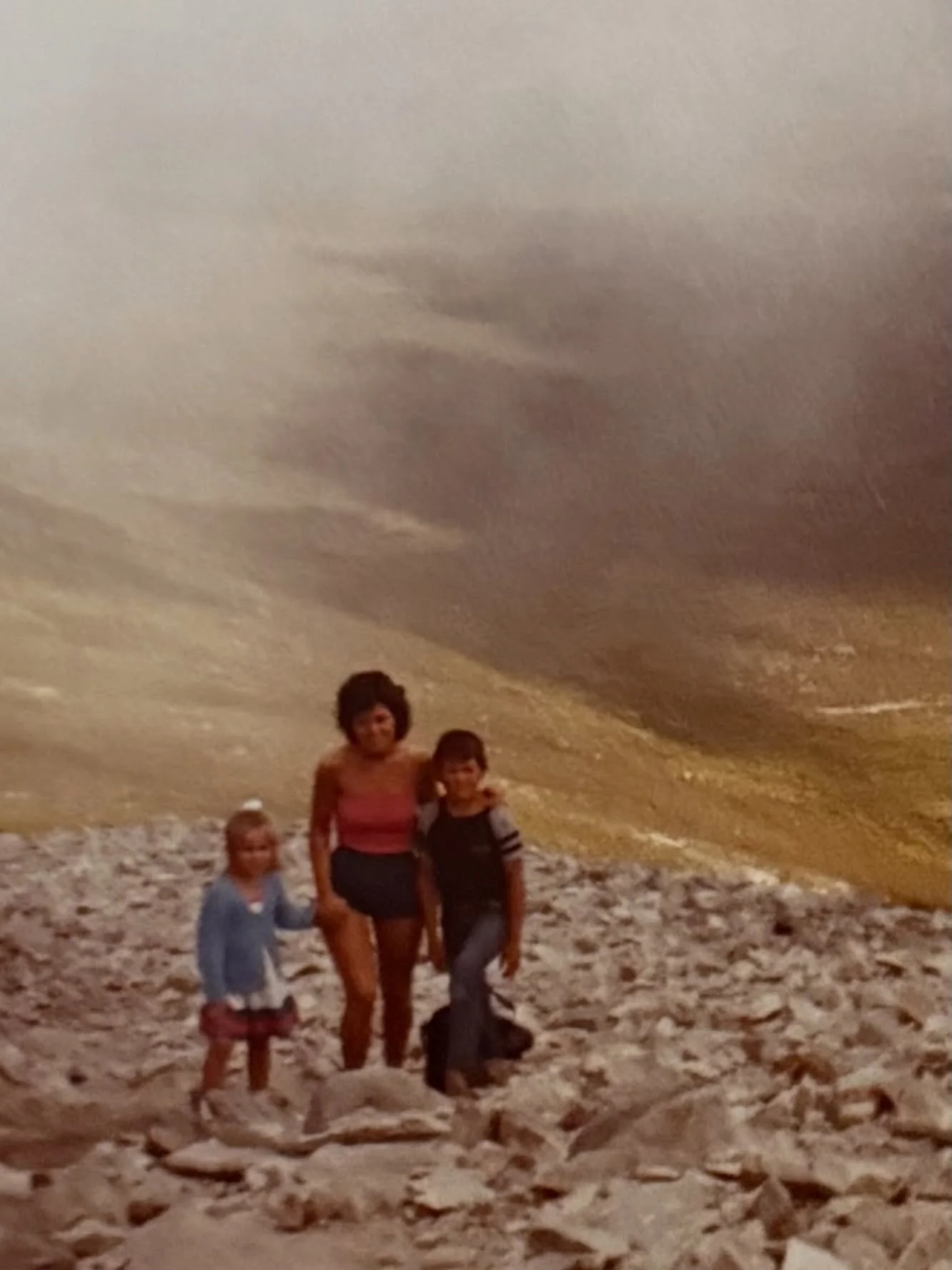This is my mammy, climbing Croagh Patrick in County Mayo with me and my brother, and my little brother growing in her belly. 1983. Beautiful then, beautiful now. Always believing we can climb mountains. Happy Mother&rsquo;s Day, Mum 💖