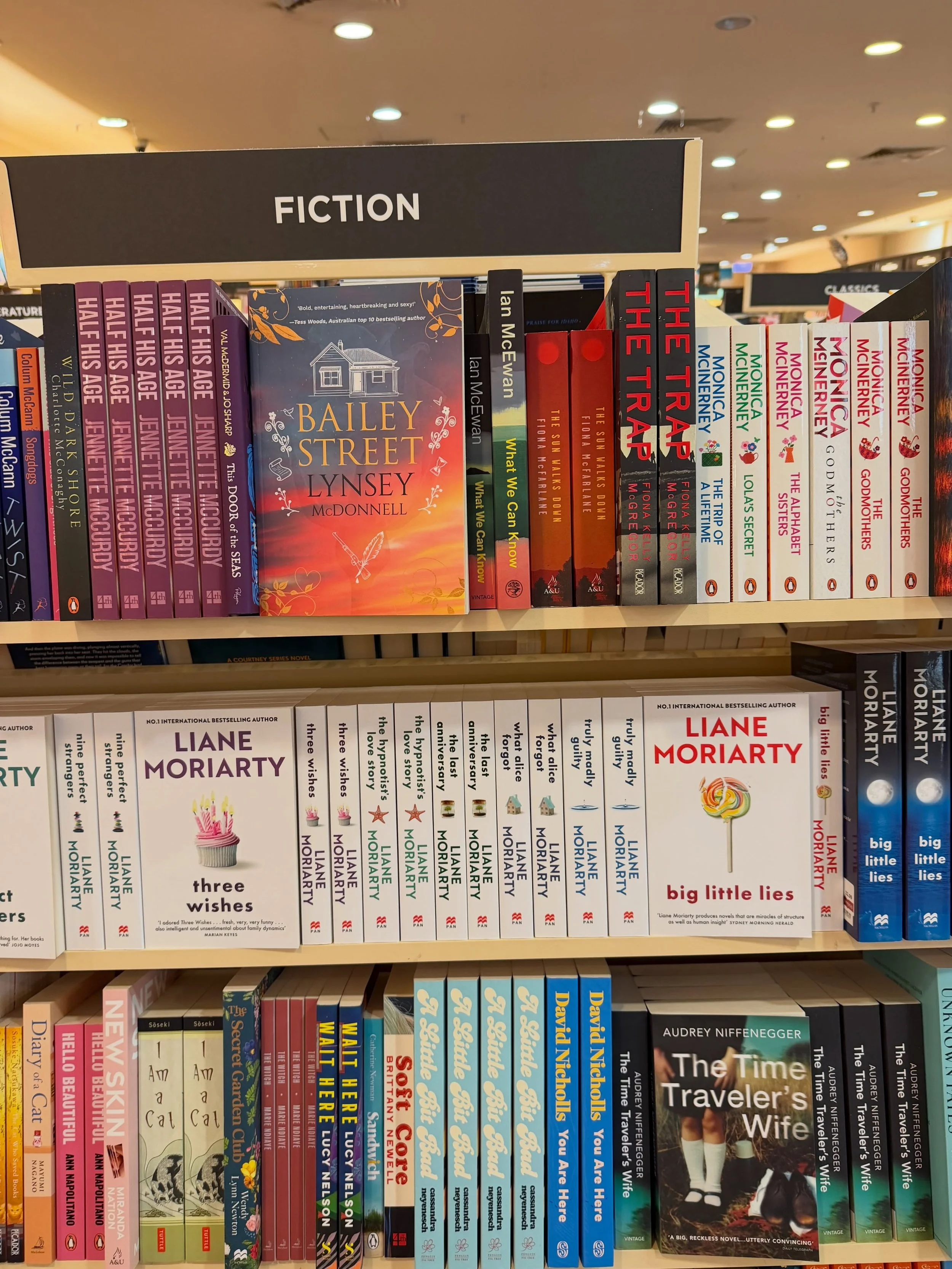 Called in to @dymocksbooragoon and was delighted to see Bailey Street just casually hanging out with legends like @lianemoriarty_official, @aaniffenegger, and @monicamcinerneyauthor, when the gorgeous manager CJ spotted me and grabbed the stack of bo