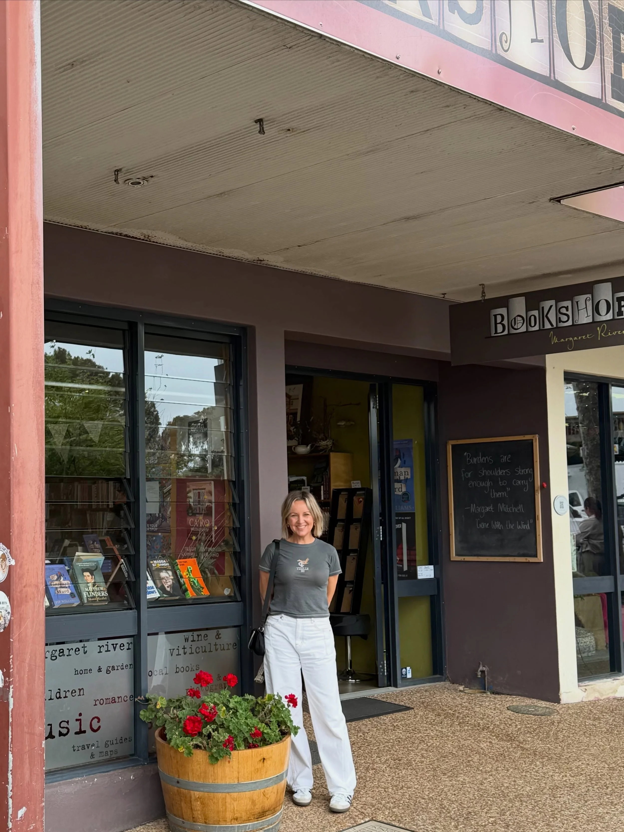I swear, I manifested my book onto the shelves of @margaretriverbookshop every time I visited it over the past few years. What a thrill to finally call in to sign copies today. So nice to meet you, Keely! Thank you to Keith and the team for stocking 