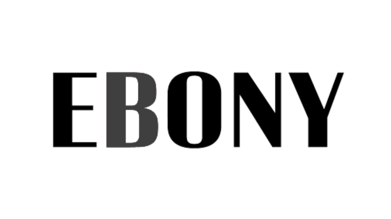 Text reading 'EBONY' in bold black and gray letters on a white background.