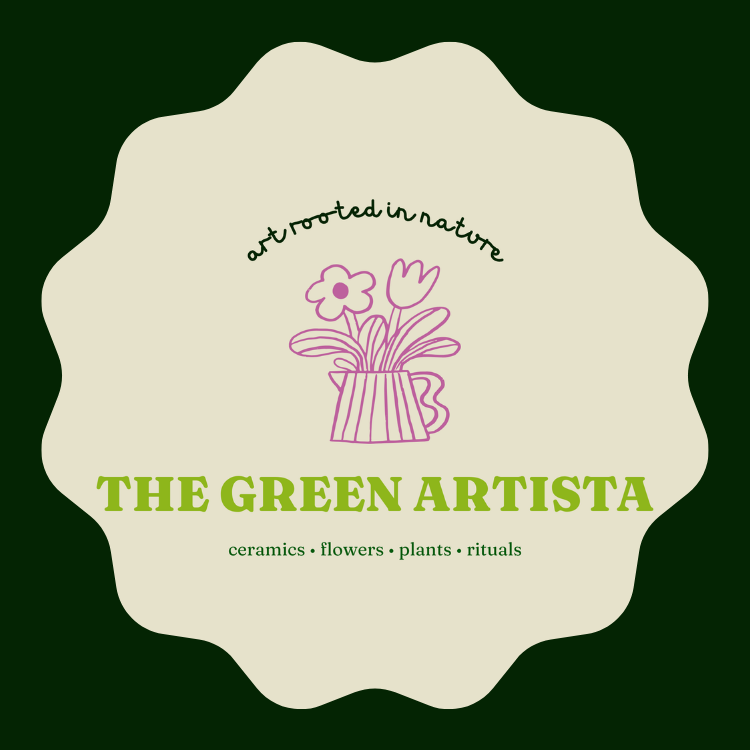 The Green Artista logo — art rooted in nature. Ceramics, flowers, plants, and rituals. Oakland, CA.