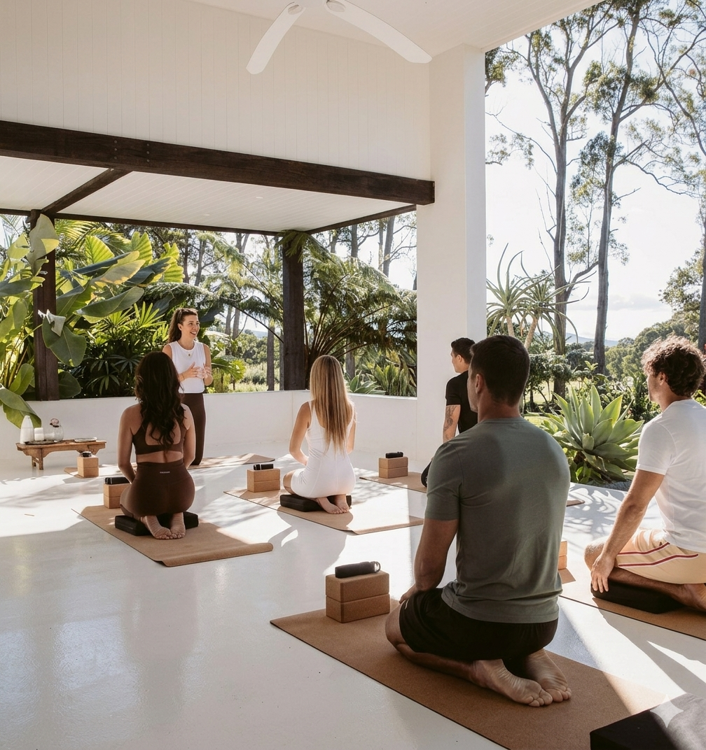 Dr Lukeides leading Pilates on Retreat in Byron Bay