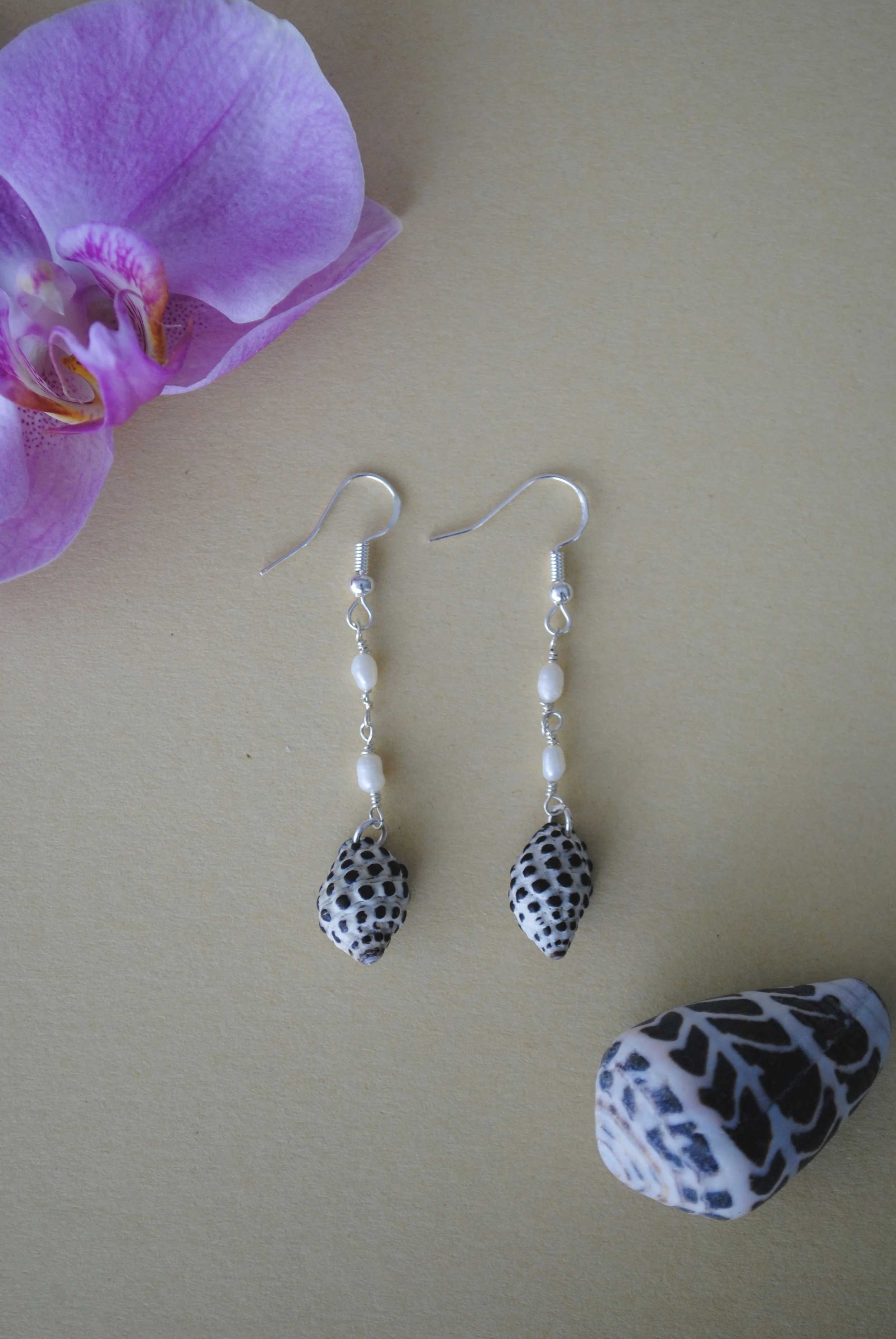 Grape Drupe and Freshwater Pearl Earrings