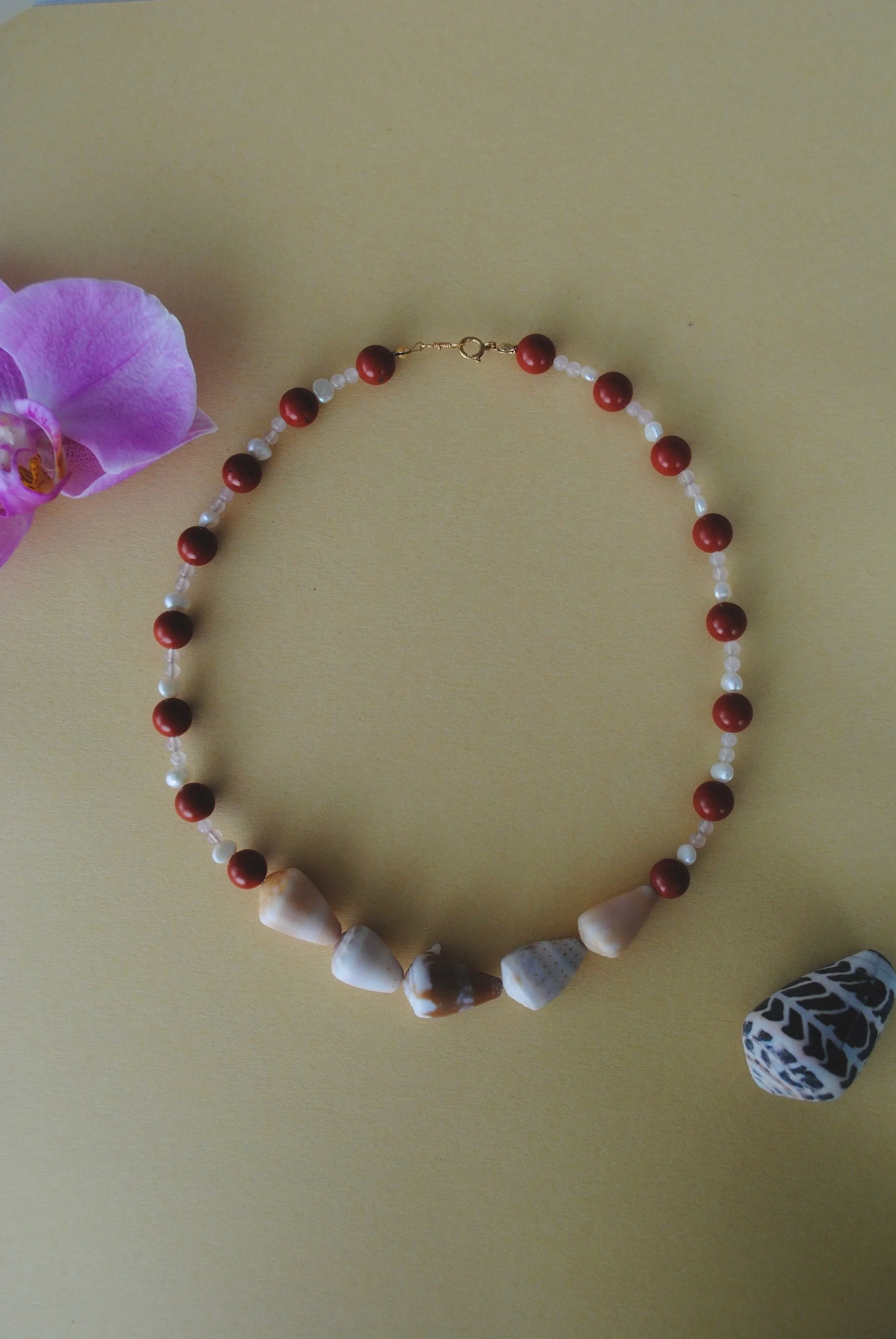 Beaded Cone Shell and Freshwater Pearl Necklace