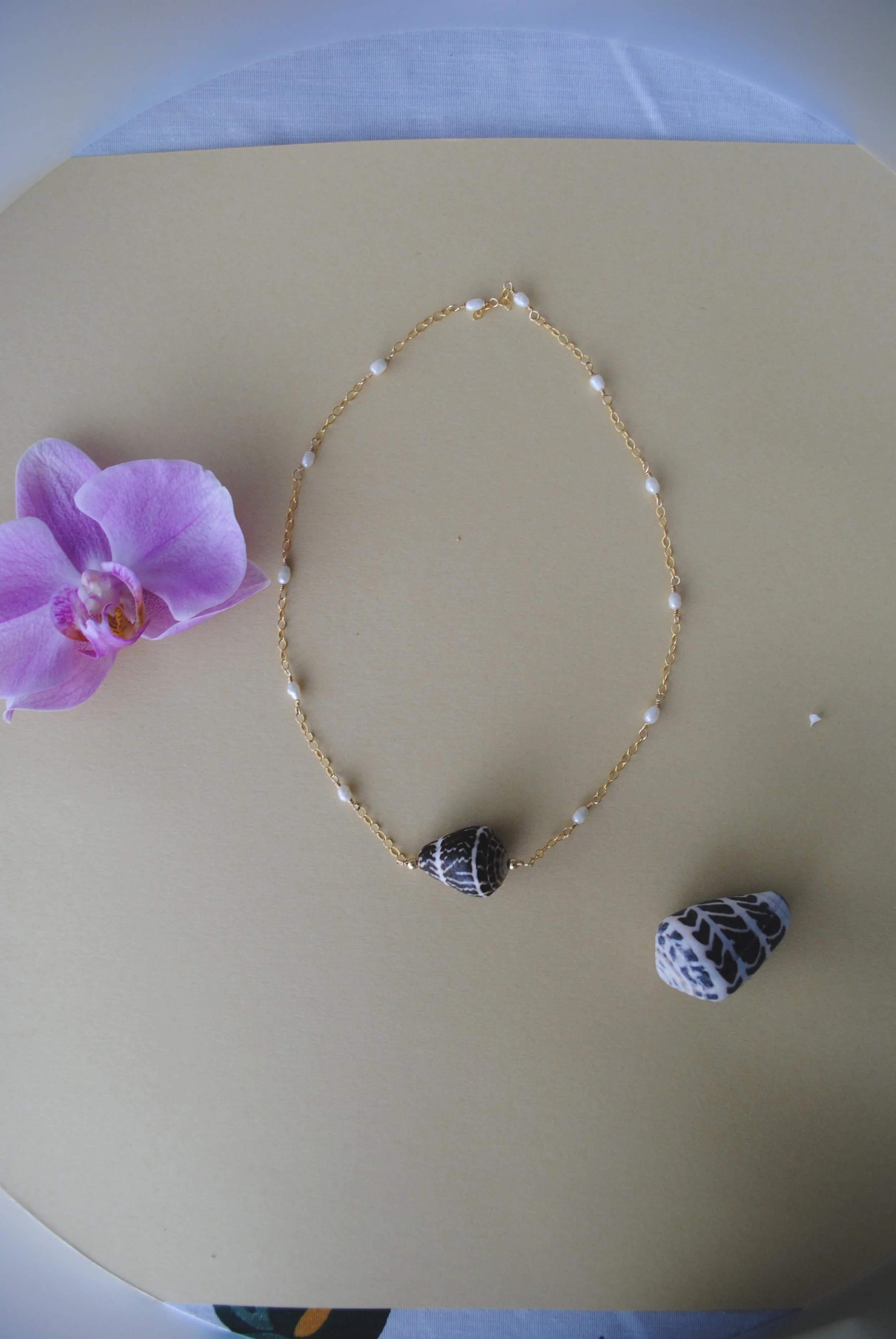 Chaldean Shell and Freshwater Pearl Necklace