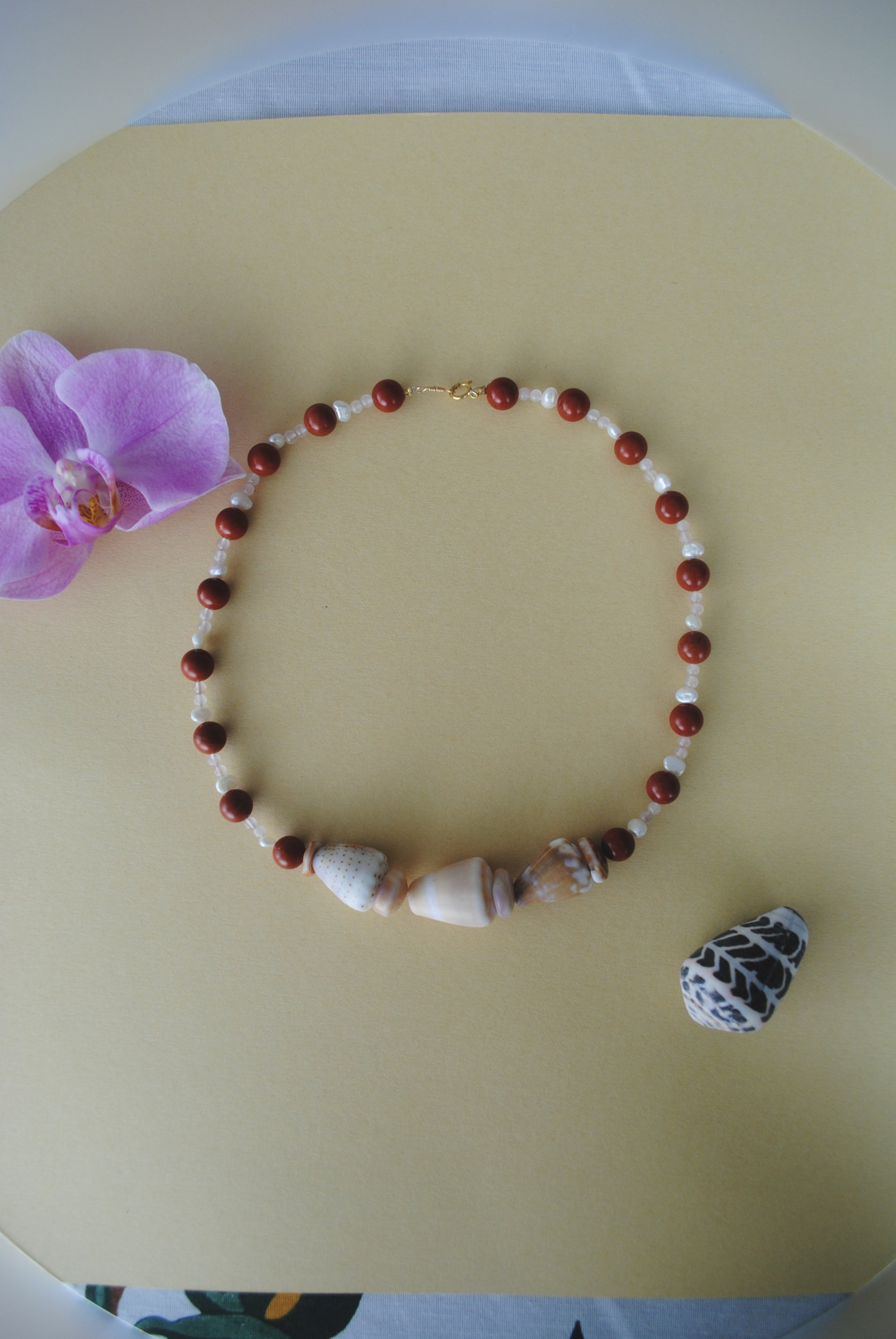 Beaded Cone/Puka Shell and Freshwater Pearl Necklace