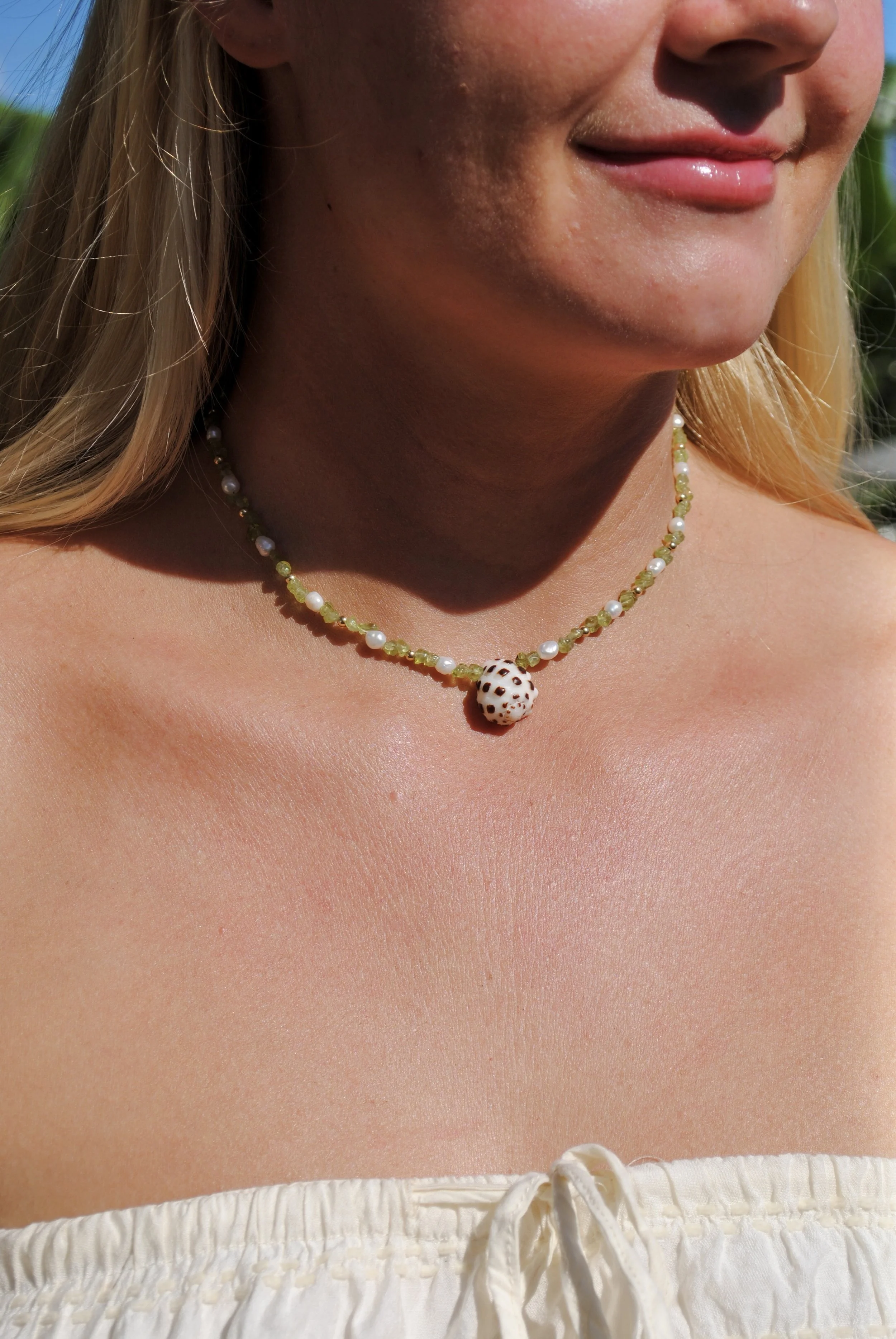 Drupe Shell and Pearl Beaded Necklace