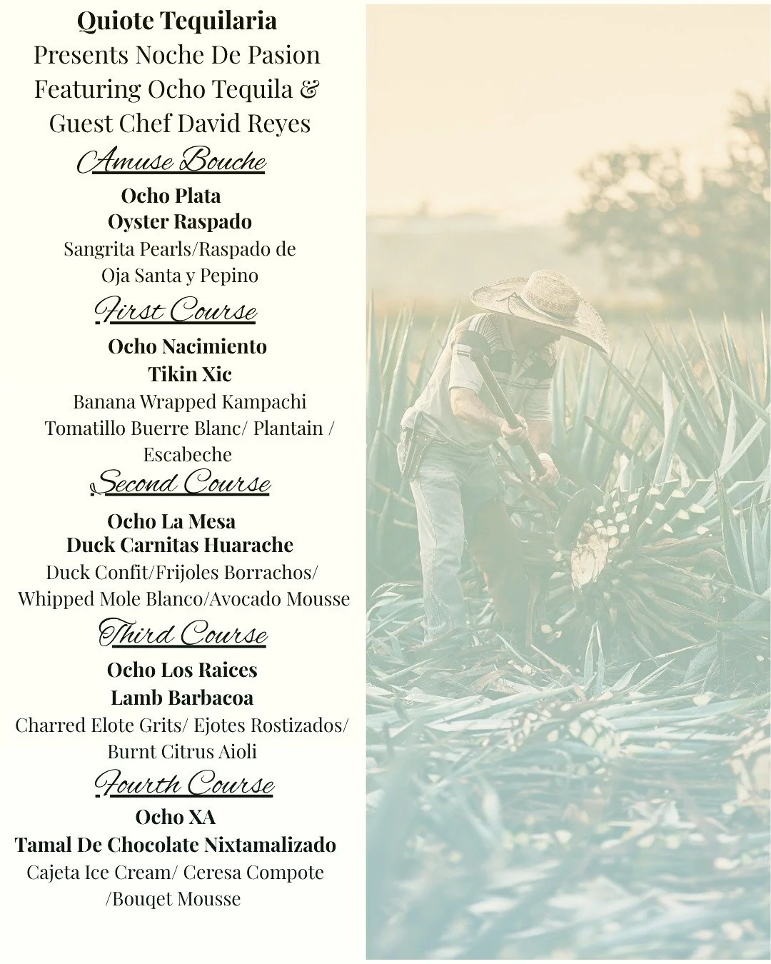 A meeting of Two Culinary Minds and Tequila ....

Today we unveil the Ocho Tequila dinner menu born from the passion, creativity and heritage of two powerhouse Mexican chefs. Every dish tells a story of tradition, technique and the bold flavors that 