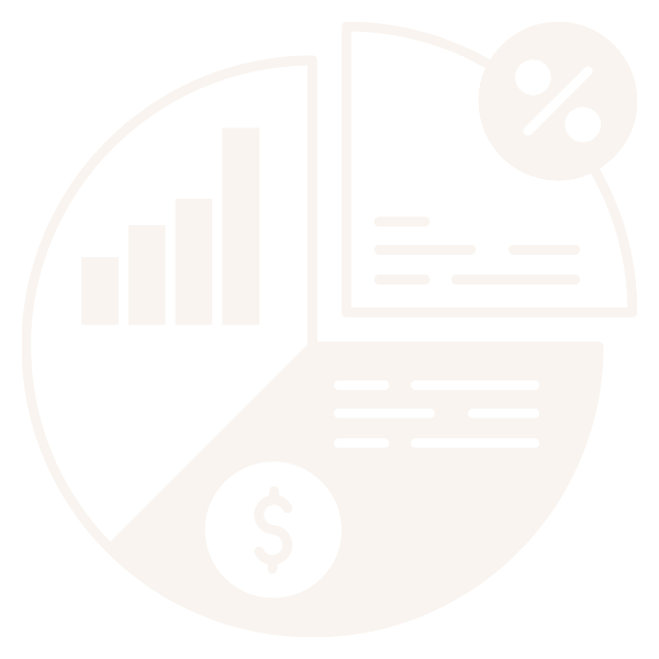 3 part pie chart with icons of a bar graph and money management