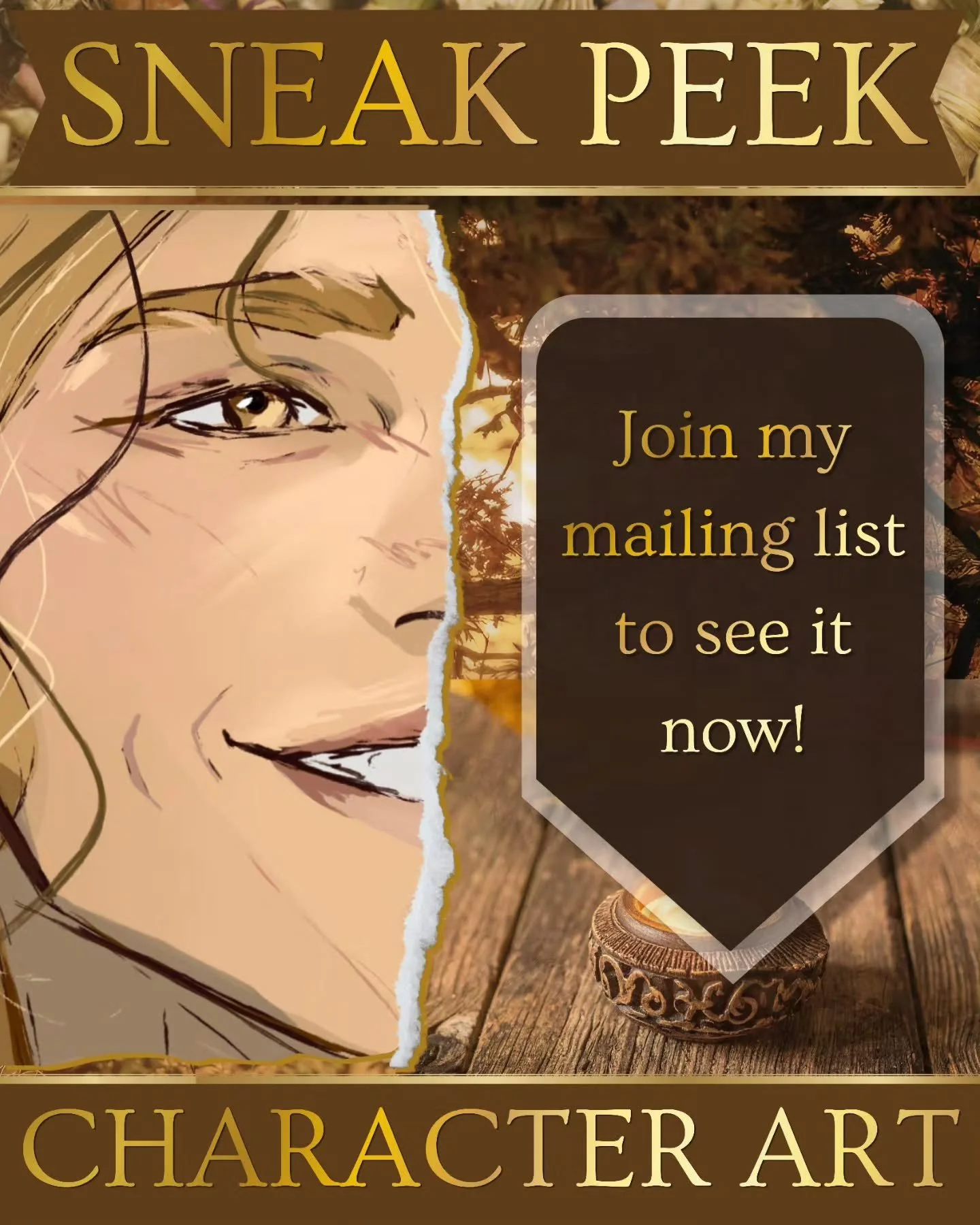 MORE CHARACTER ART IS HERE! And this one nearly knocked me out the first time I saw it 🥵 Can you guess who it is??

This portrait AND the next have already been sent in full to my mailing list! If you want to see them now, as well as have access to 