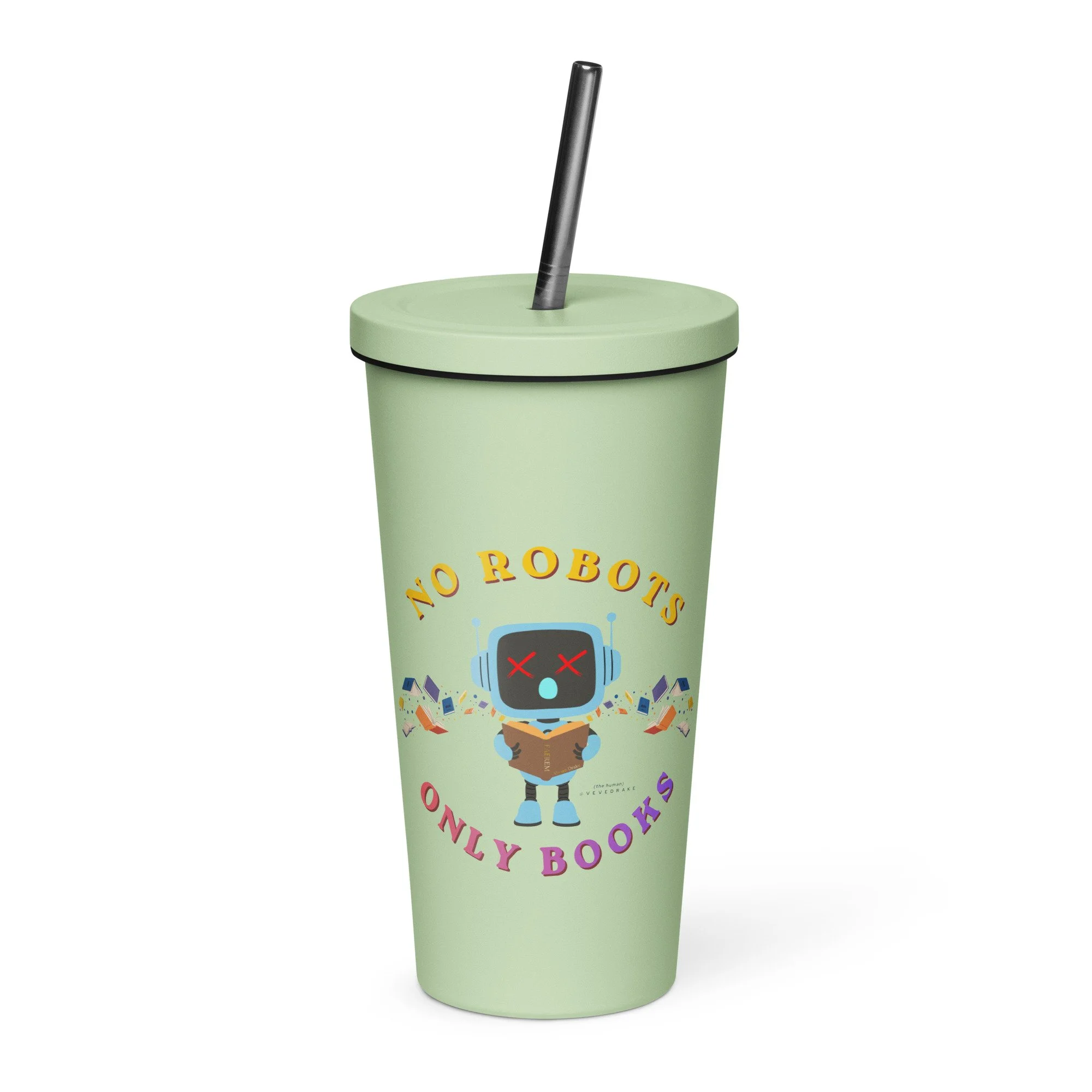No Robots Insulated Tumbler w/ Straw