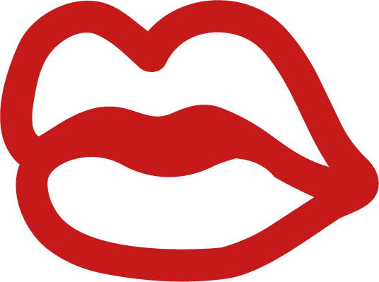 Iconic red mouth with tongue sticking out, stylized illustration.