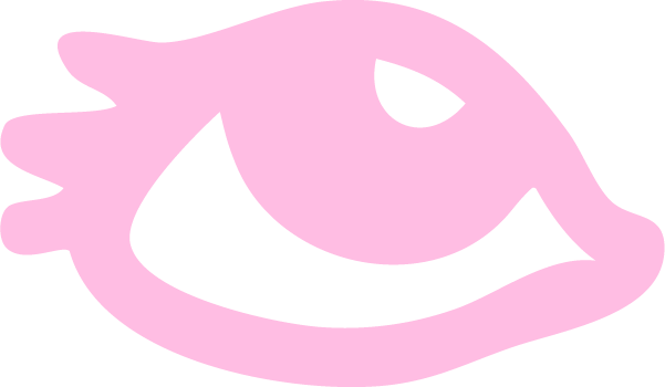 Pink cartoon eye outline illustration.