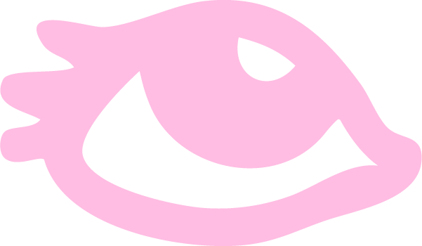 Pink cartoon eye outline illustration.