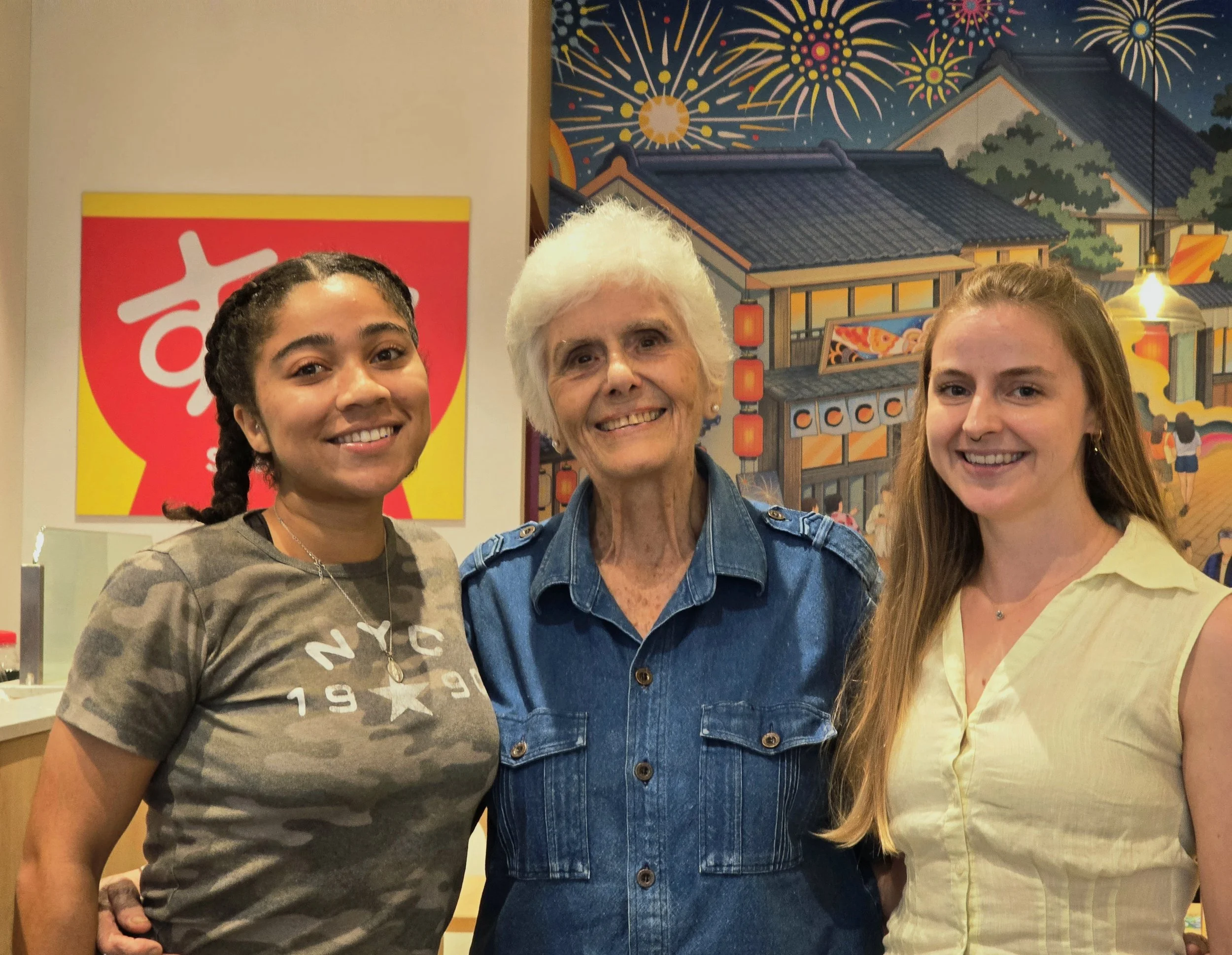Volunteers Mariela Vera-Briggs &amp; Holly Lingenfelter (Group 136) meeting Doris. 