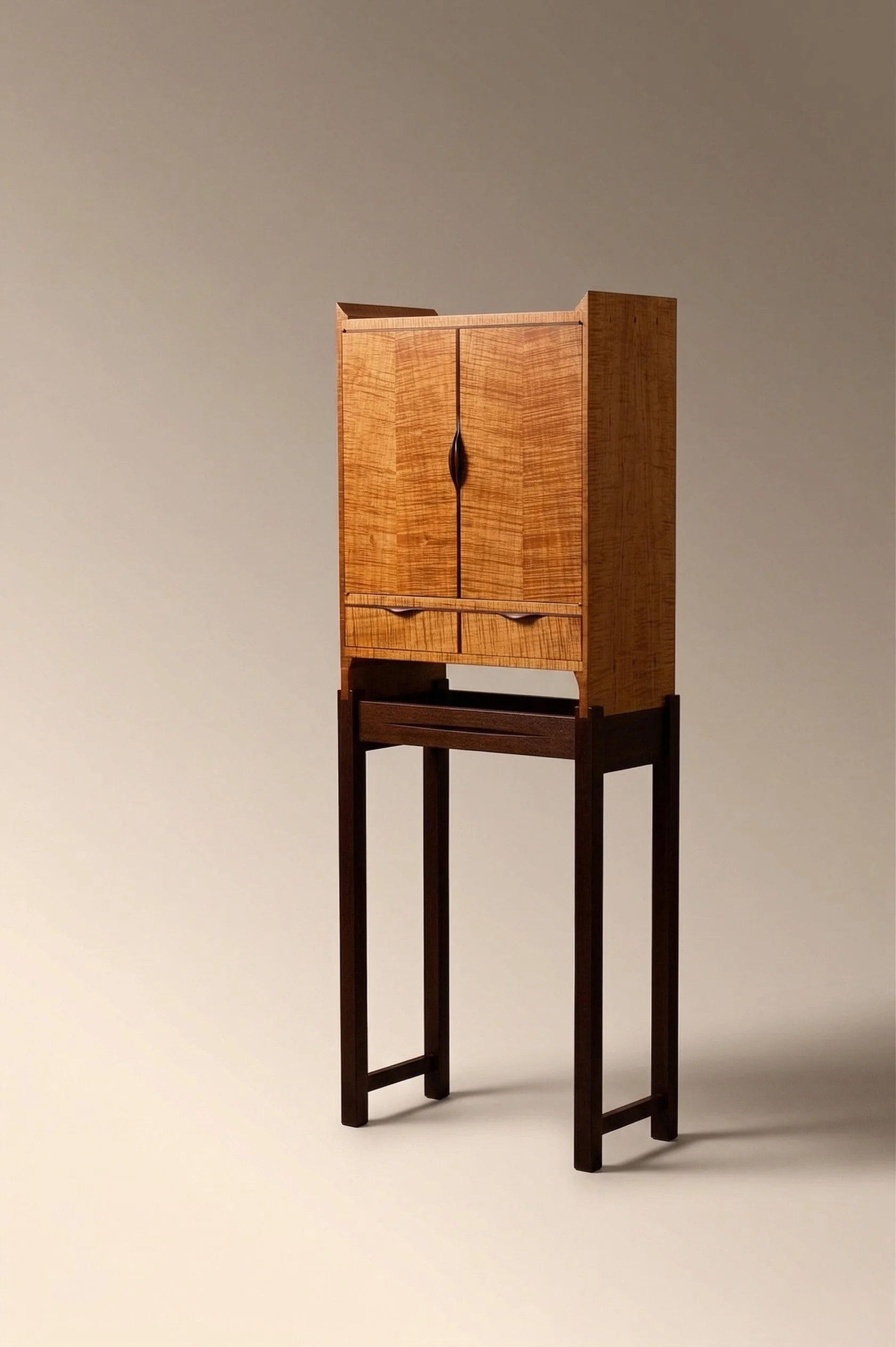 Custom designed Blackwood and Wenge cabinet handcrafted in Brisbane by furniture maker, Will Marx. A sculptural, minimalist piece created for luxury interiors, superyachts, and collectors of fine timber furniture