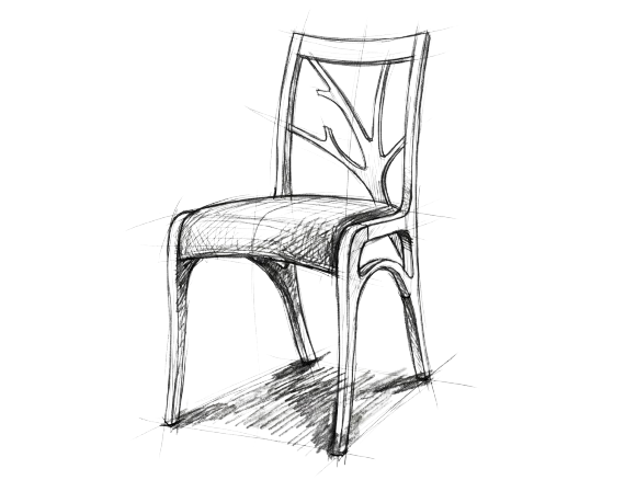 A pencil sketched dining chair custom made by Australian furniture maker Will Marx
