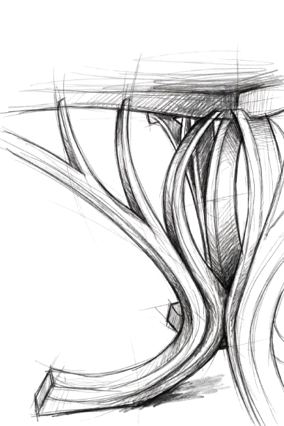 Pencil sketch of custom round table by furniture maker Will Marx