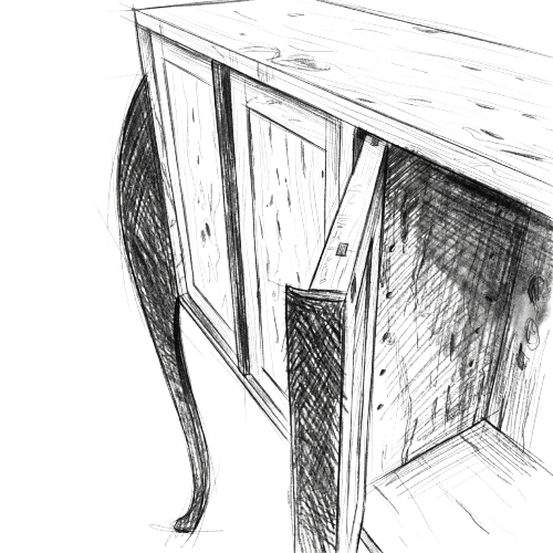 Will Marx Pencil Sketch of Custom Hall Table Cupboard