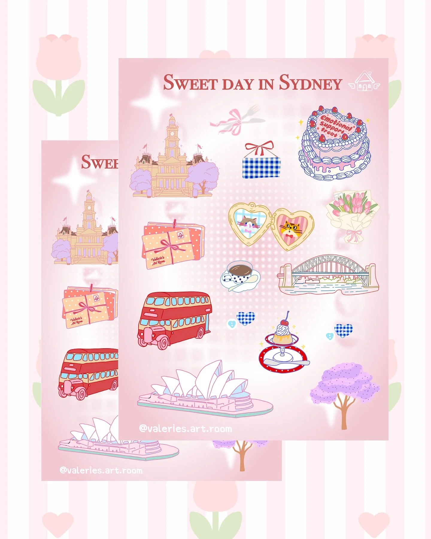 Bringing some sweet little moments from Sydney 🍓✨made these new sticker sheets for the Brisbane Illustration Fair @brisbaneillustrationfair and I hope these tiny emotional support treats can bring a little softness to your day ♡