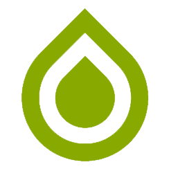 Logotipo con forma de lágrima en color verde y negro
