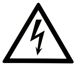 A warning sign with a lightning bolt inside a triangle.