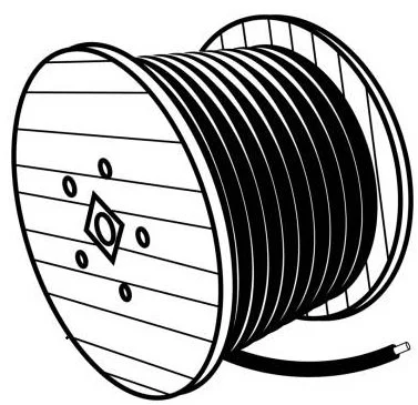Black electrical cable wound around a spool