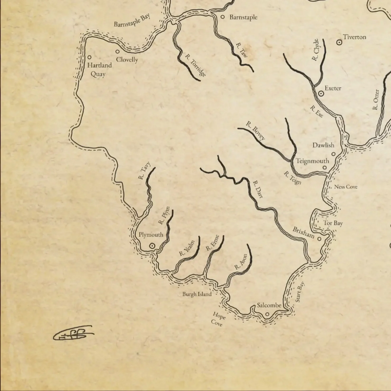 Smugglers+Coves+of+Devon+Vintage+Historical+Map+Dark+Wood+Frame.webp