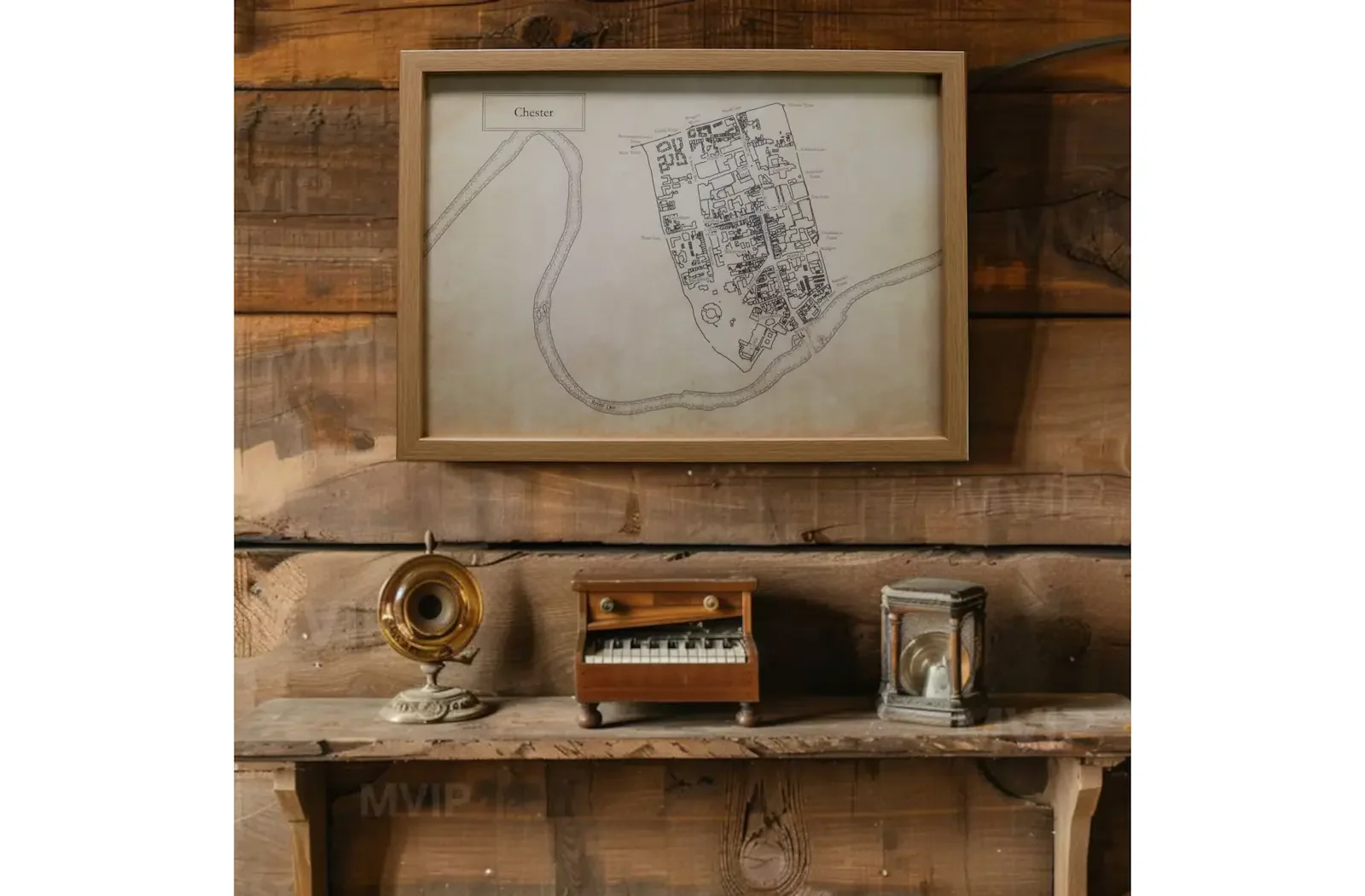 Chester Historical Map Wood Wall.webp