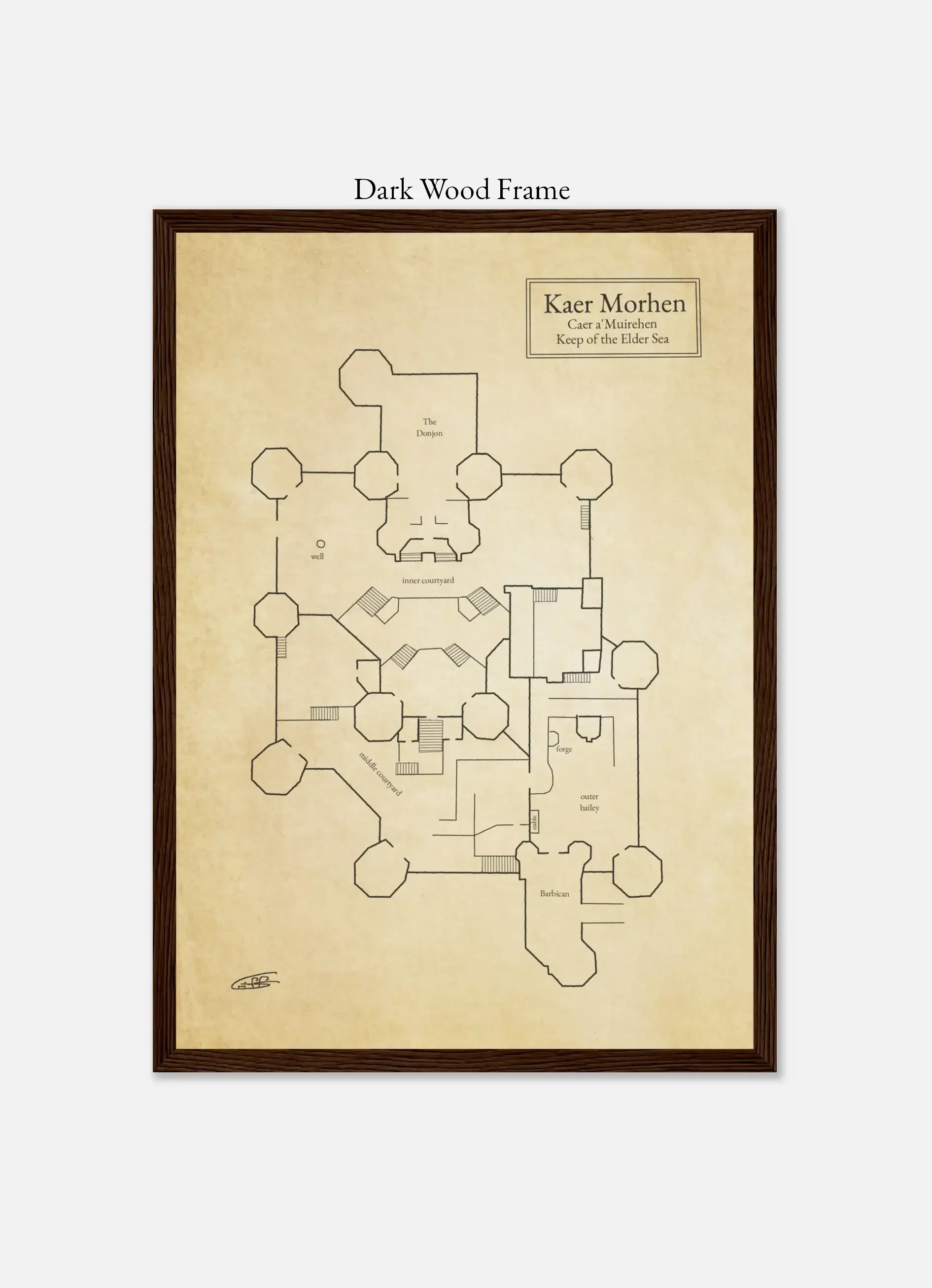 Kaer Morhen The Witcher Fantasy Castle Map Dark Wood Frame_Labeled.webp