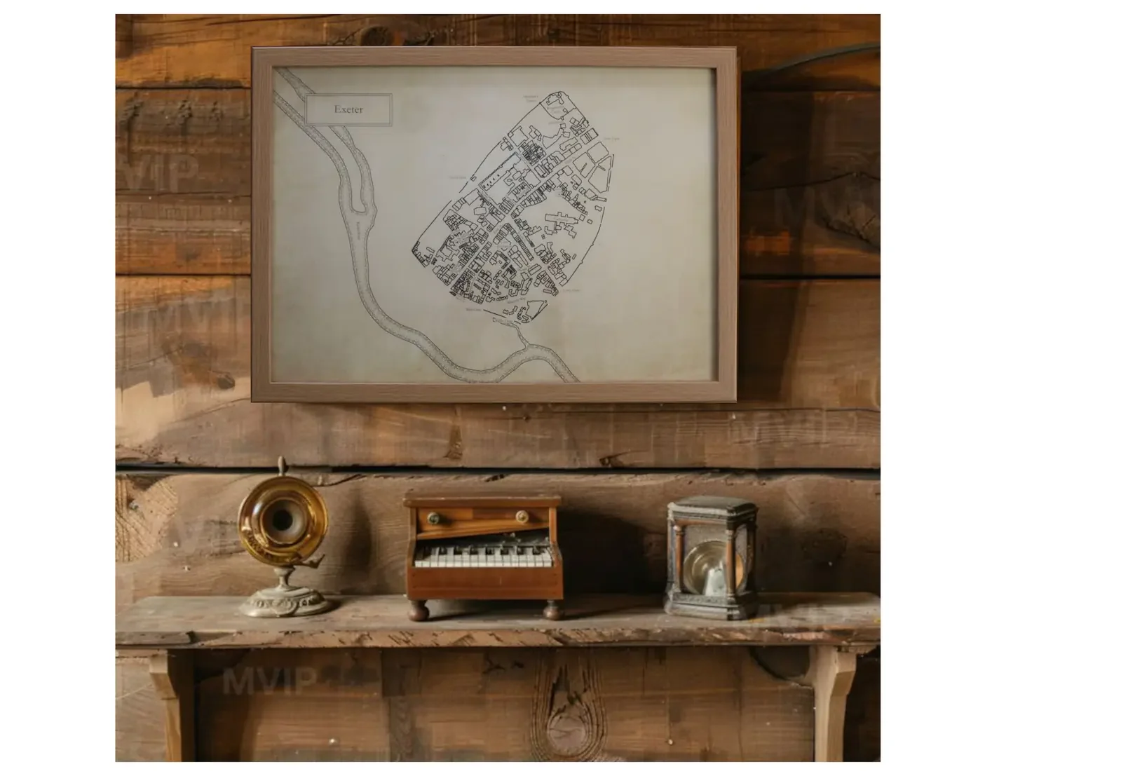 Exeter Historical Map Wood Wall.webp