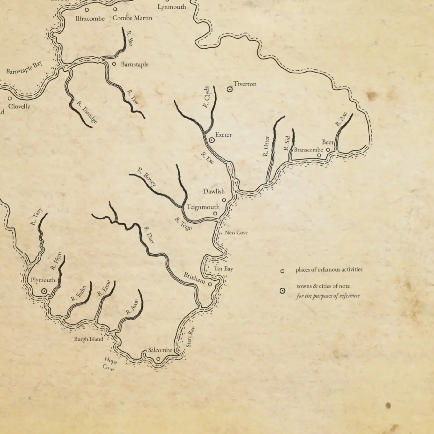 Smugglers+Coves+of+Devon+Vintage+Historical+Map+Dark+Wood+Frame.webp