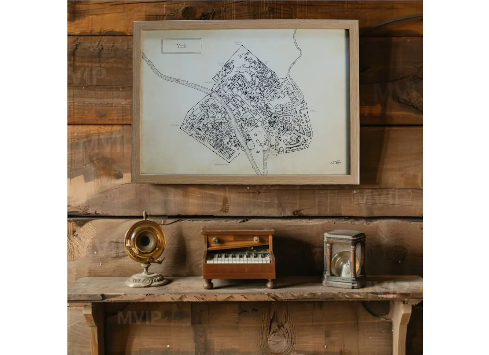York Historical Map Wood Wall.webp