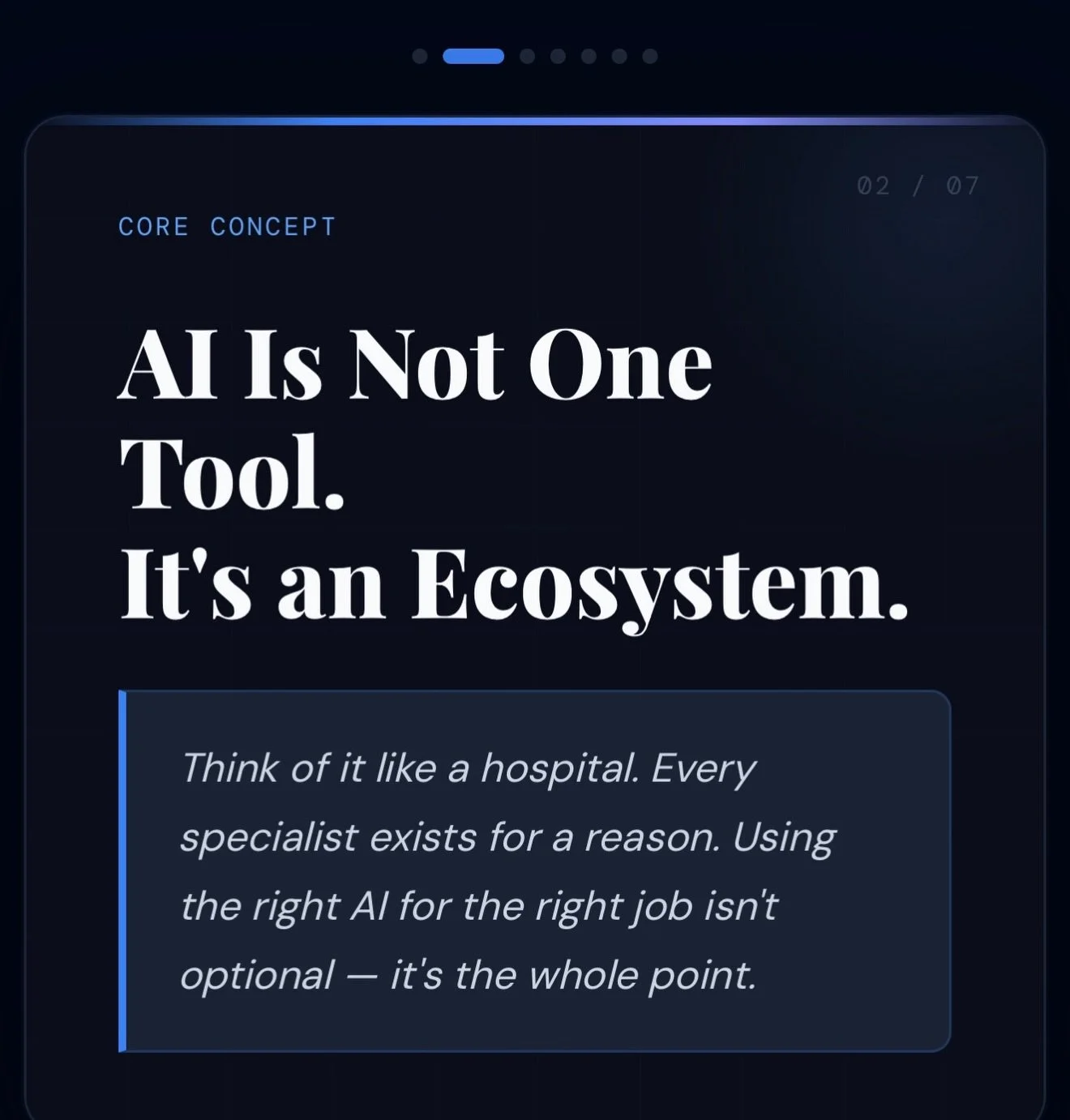 Video. Images. Writing. Research. Each one has a tool designed specifically for it, and for the sector you&rsquo;re operating in.

Knowing the difference is what separates people who use AI from people who actually leverage it.
Swipe through &rarr; w