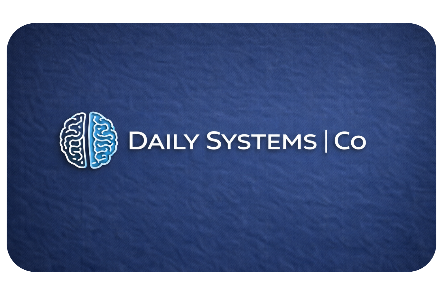 Logo for Daily Systems Co, featuring a stylized brain with one half outlined in white and the other in blue, set against a blue textured background.