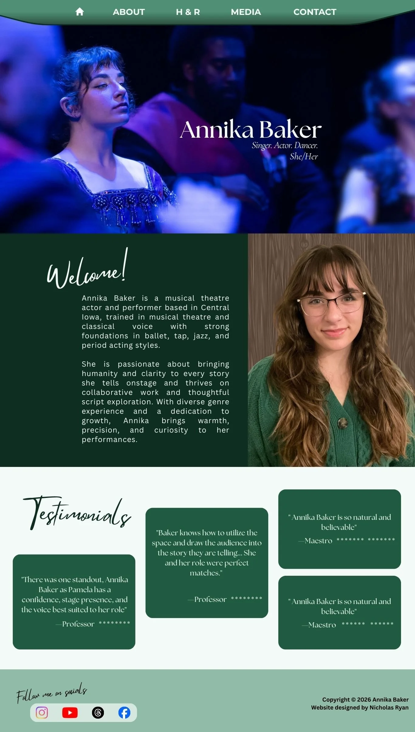 Second homepage design concept for the Annika Baker website