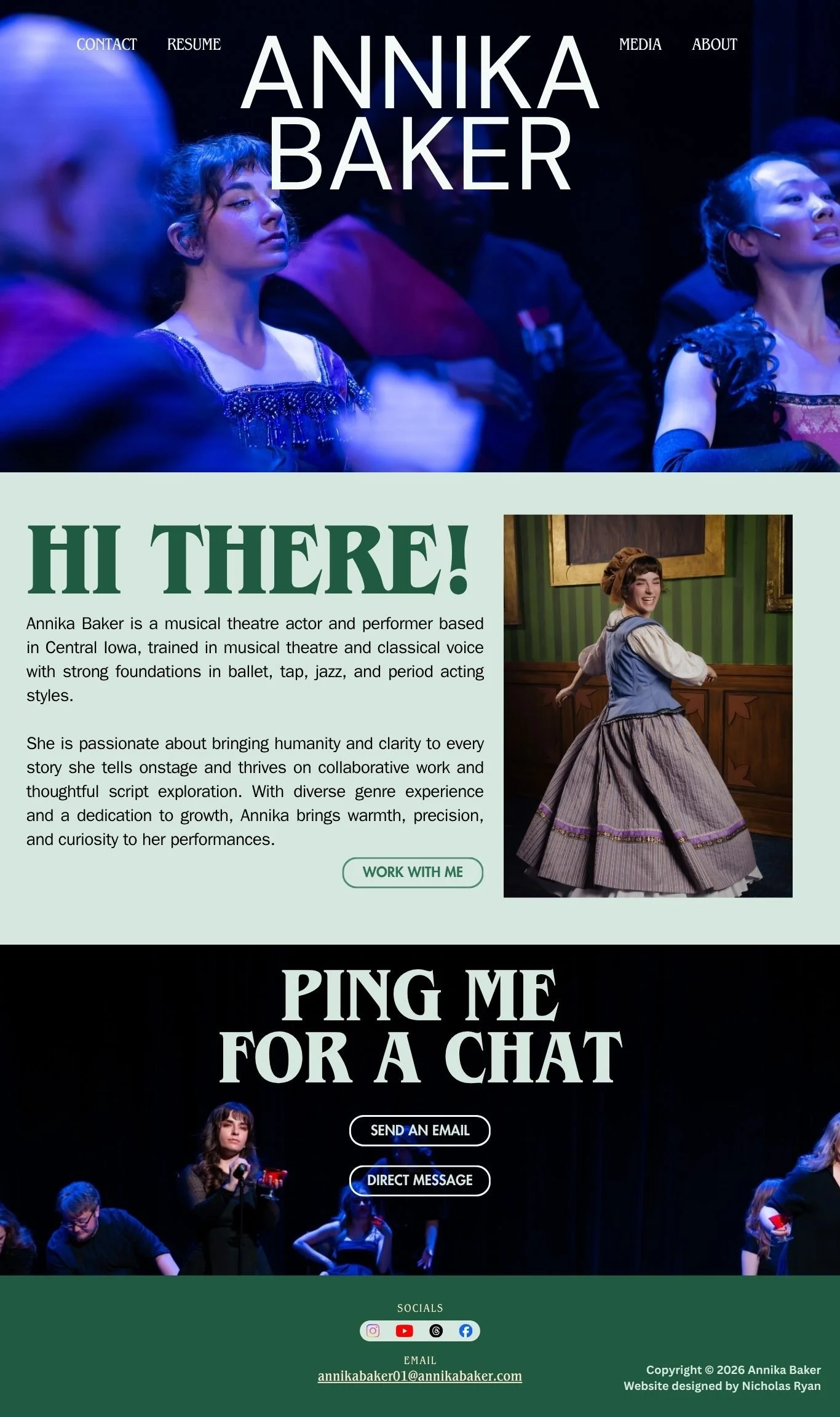Third homepage design concept for the Annika Baker website