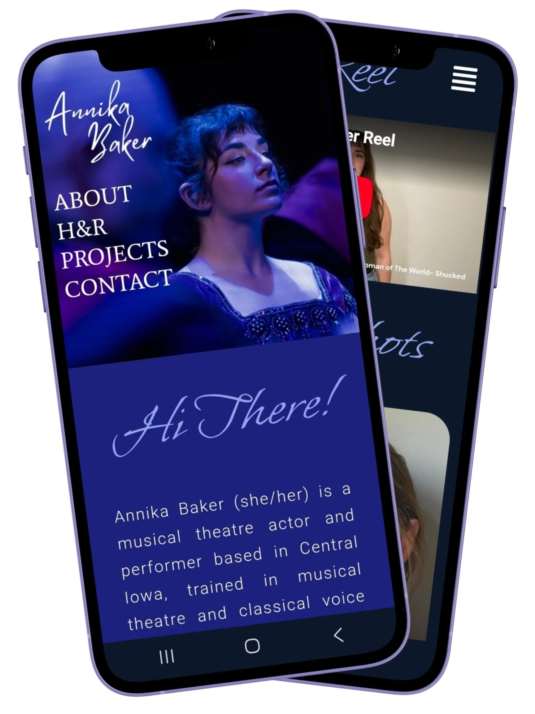 Mobile layouts from the redesigned Annika Baker website