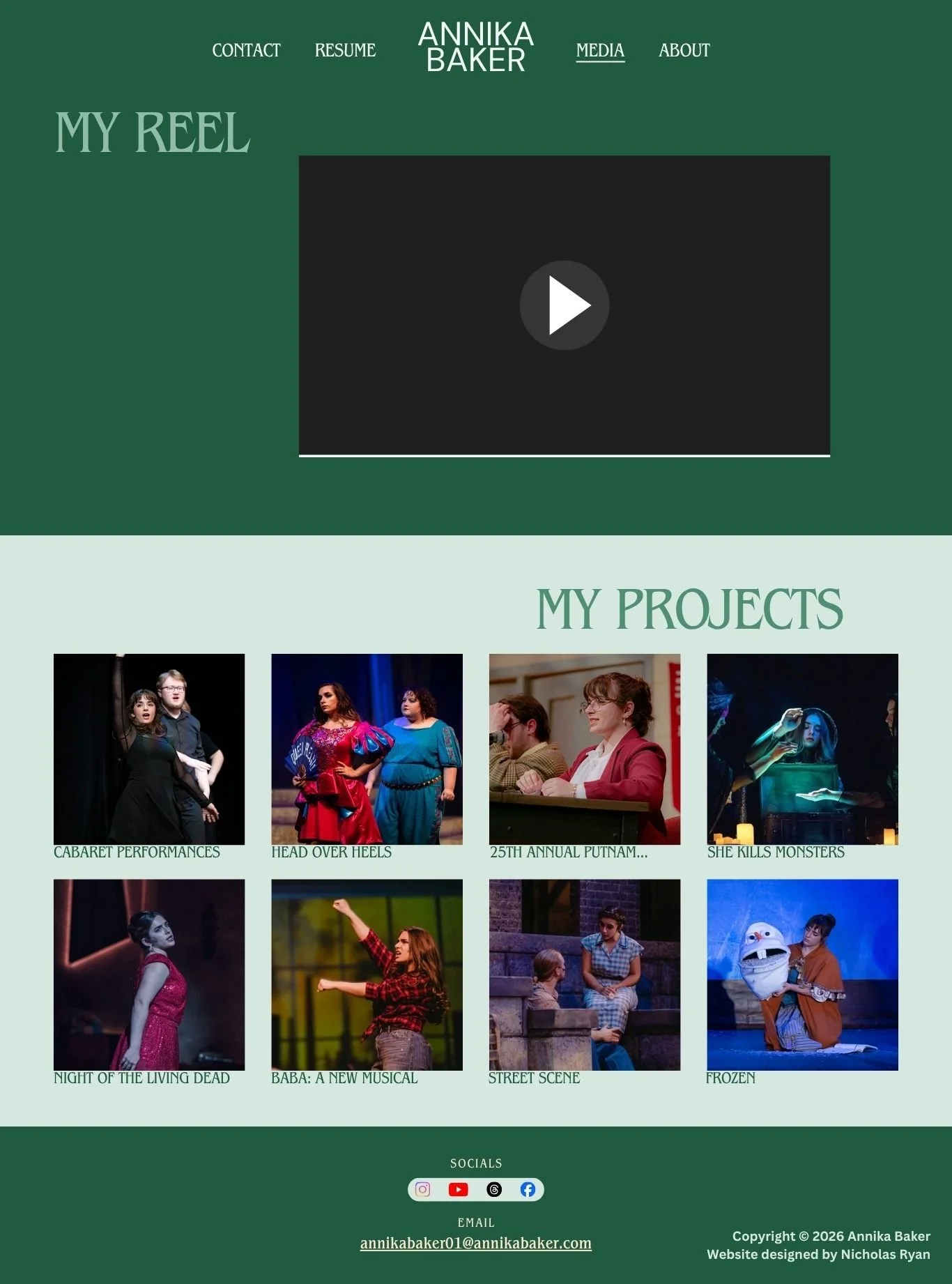 Media page design concept for the Annika Baker website