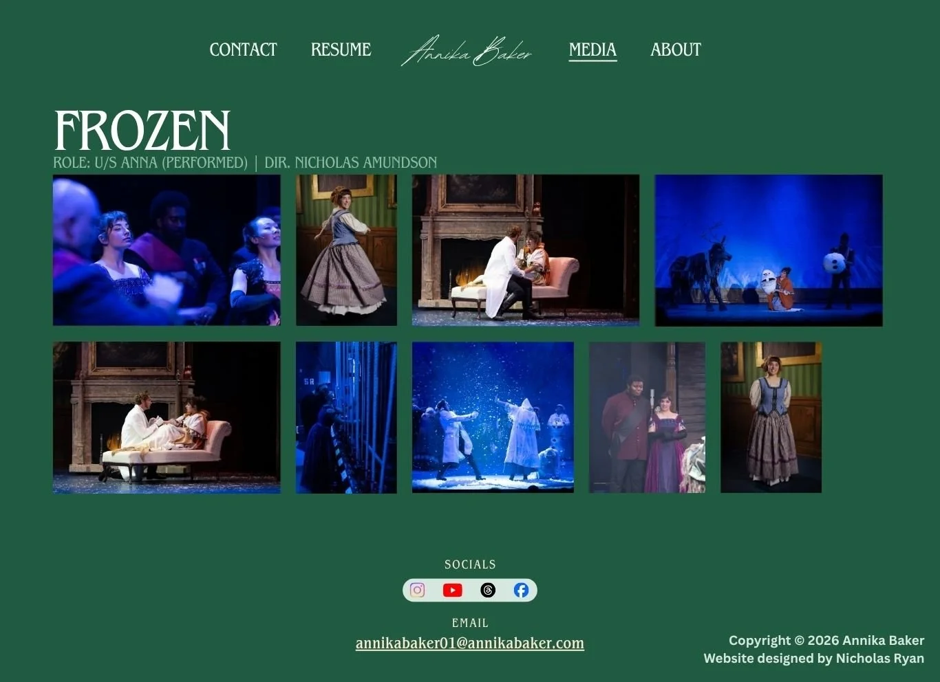 Nested media page design concept for the Annika Baker website