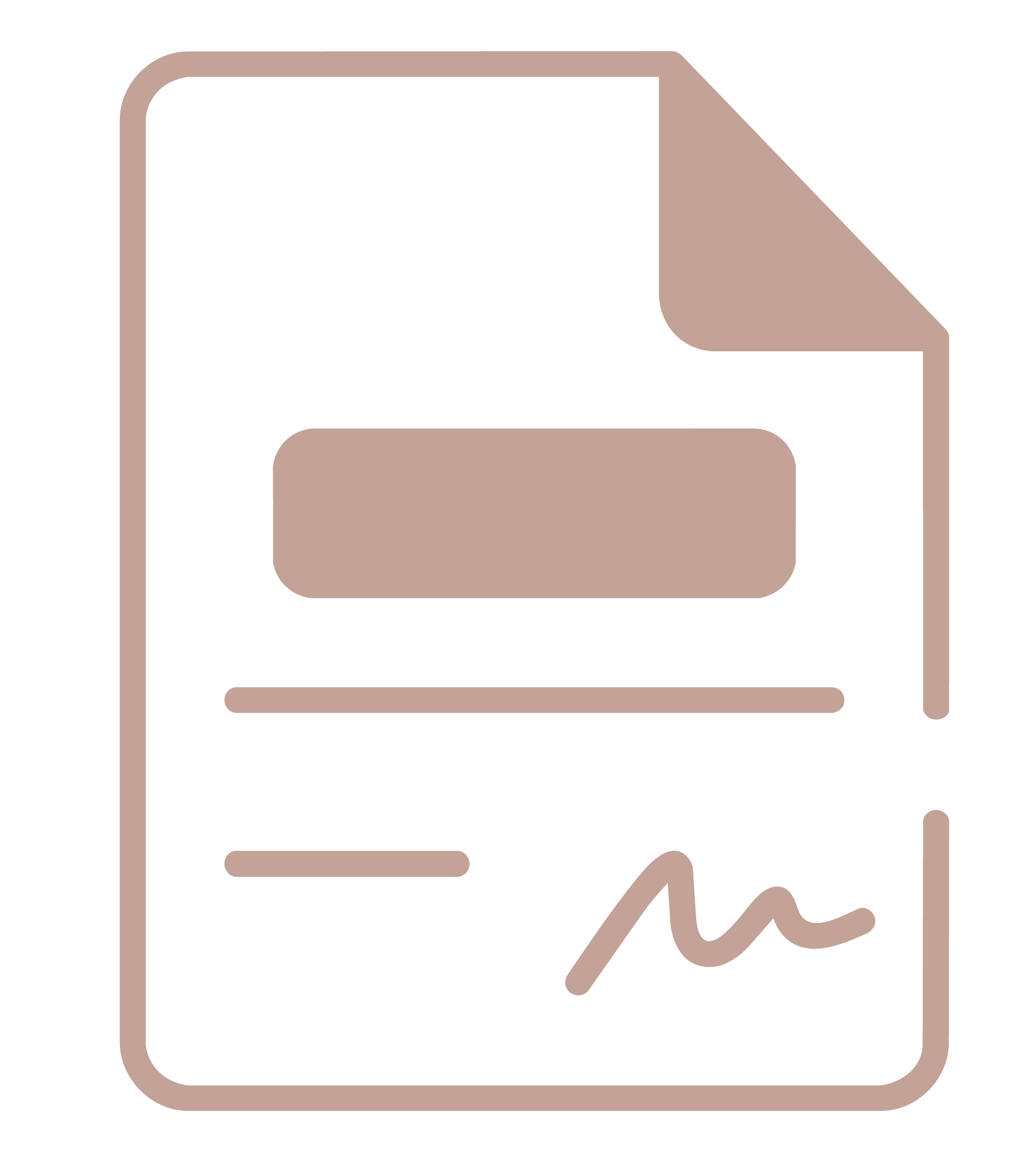 Icône représentant un document avec une signature en bas à droite.