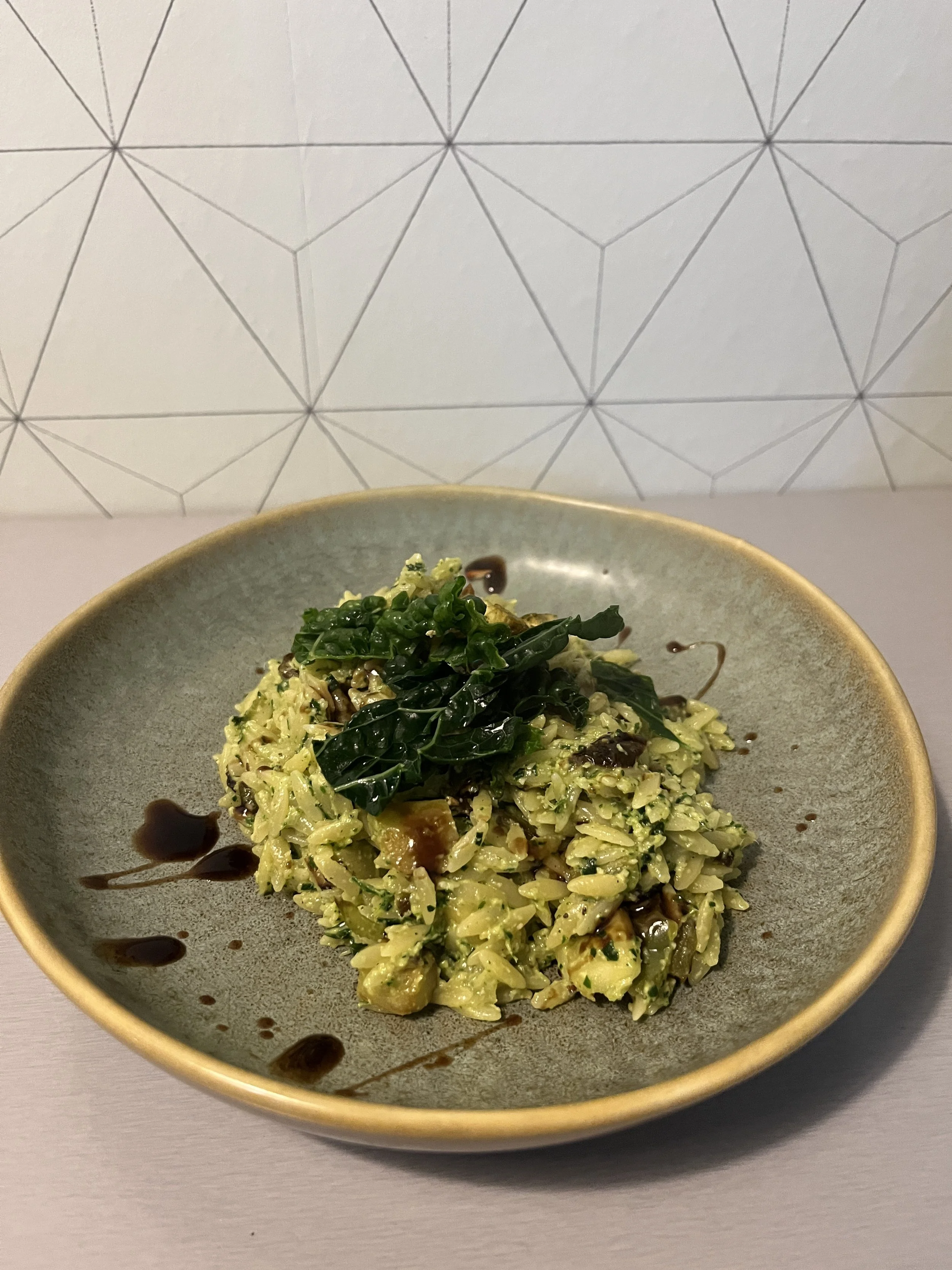 Orzo met palmkoolpesto