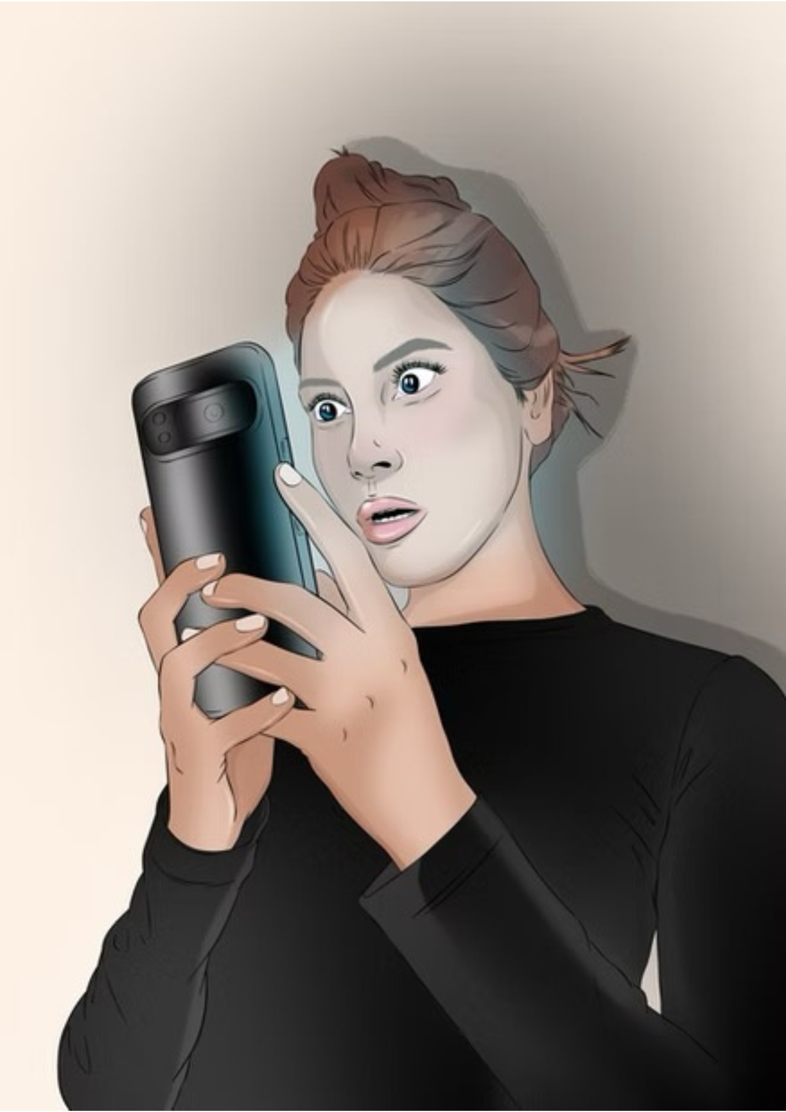 Woman looking shook at her phone - Lisen Vennesland.png