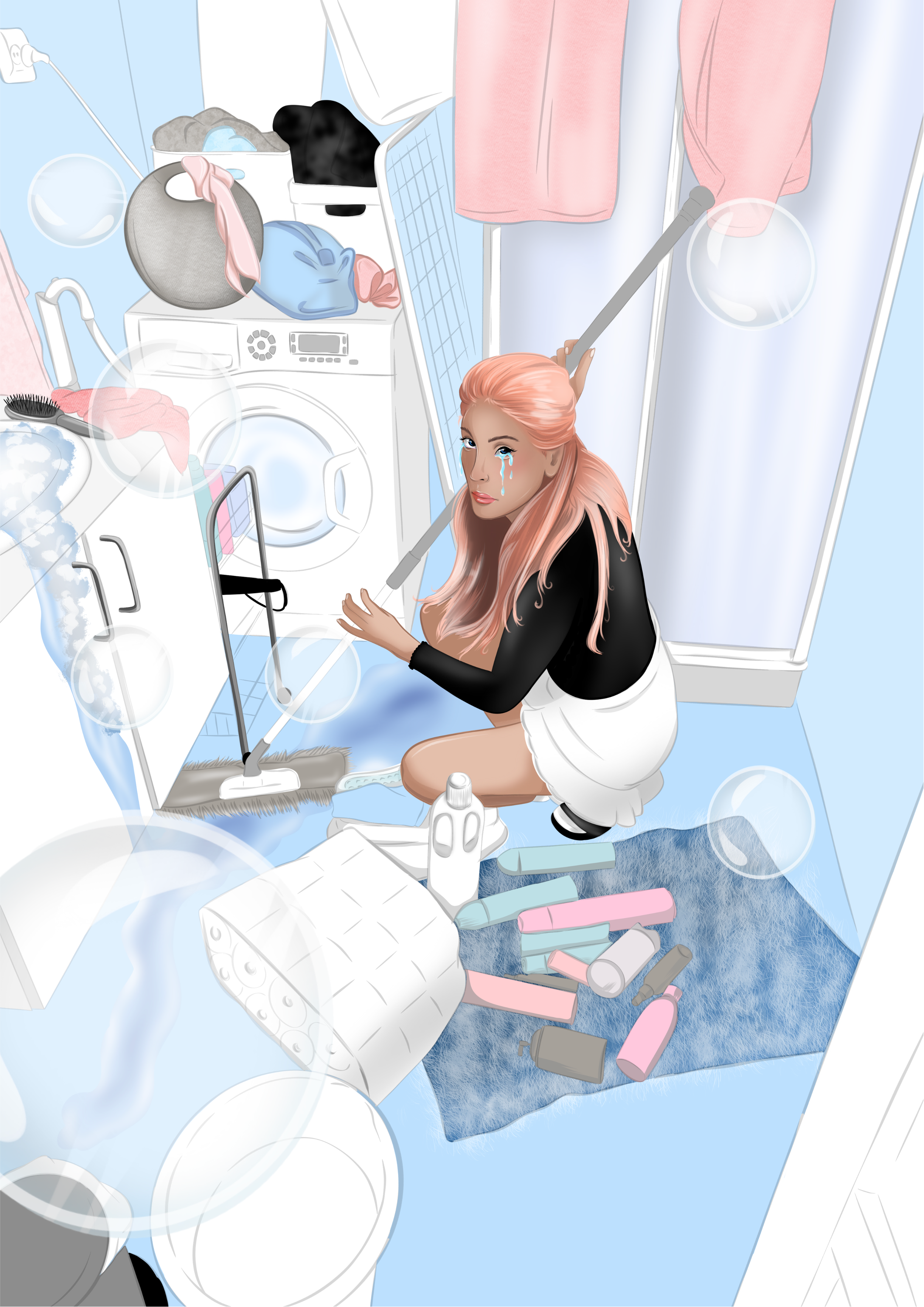 Tired mom cleaning the bathroom - Lisen Vennesland.png