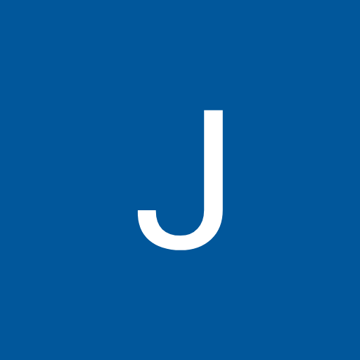 Blue background with a large white letter J in the center.