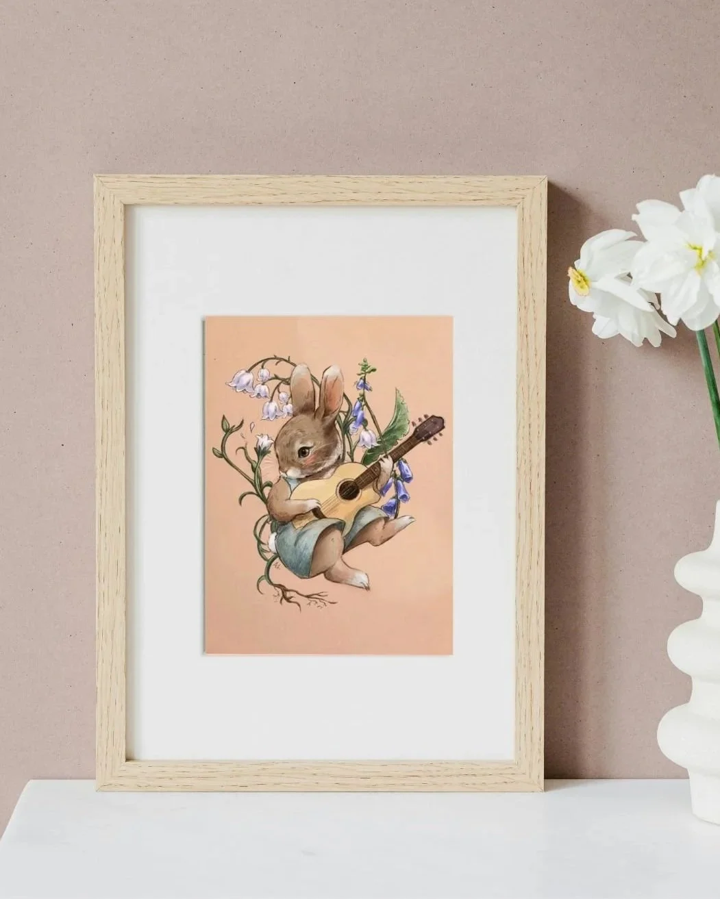 Whimsical Bunny Guitar A4 Print
