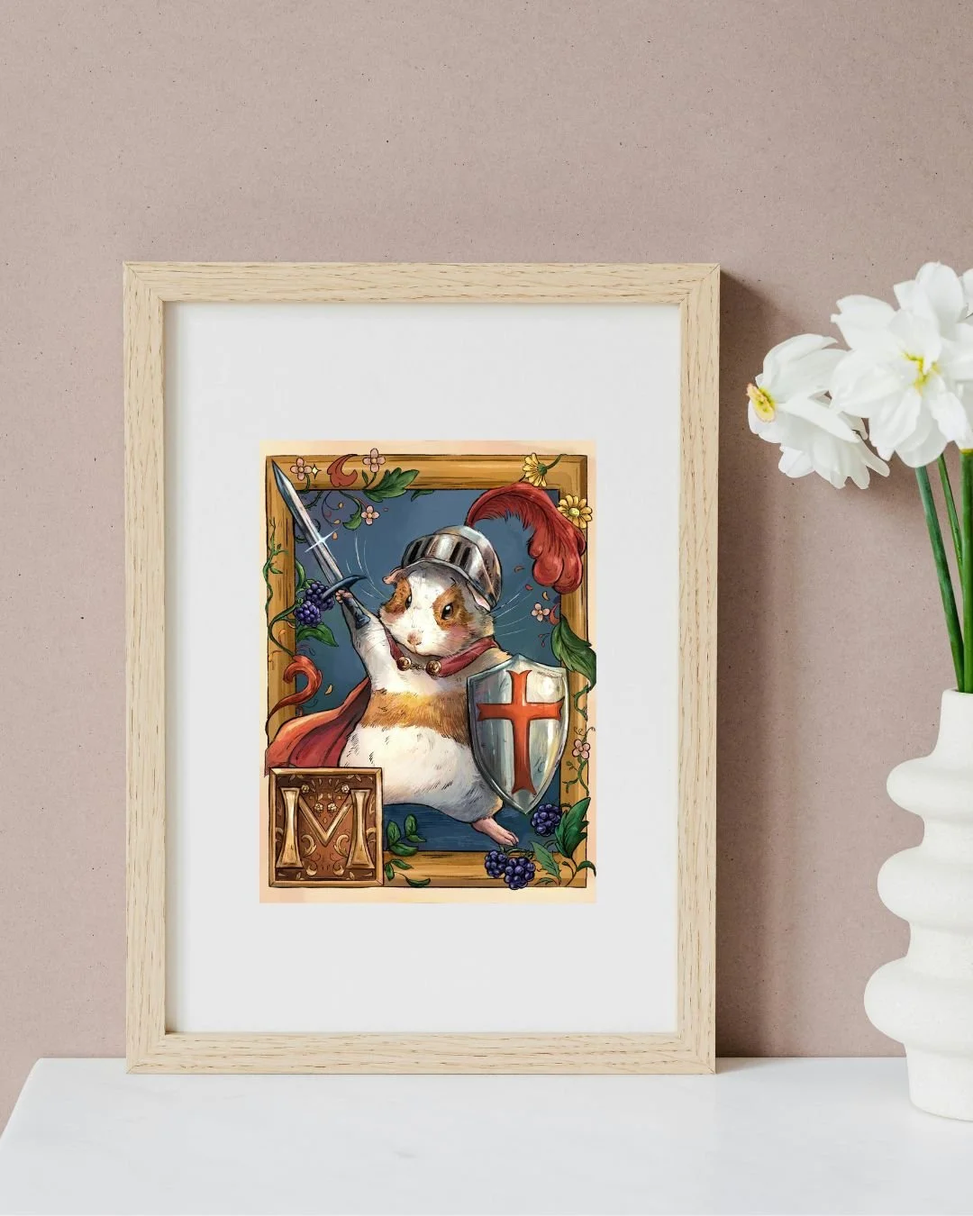 Mochi the Guinea Pig Knight A4 Art Print