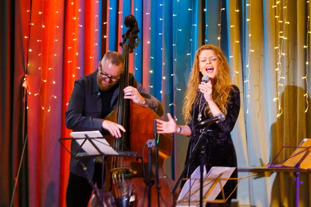 Musicians performing during Marsden Jazz Festival in Marsden, West Yorkshire.