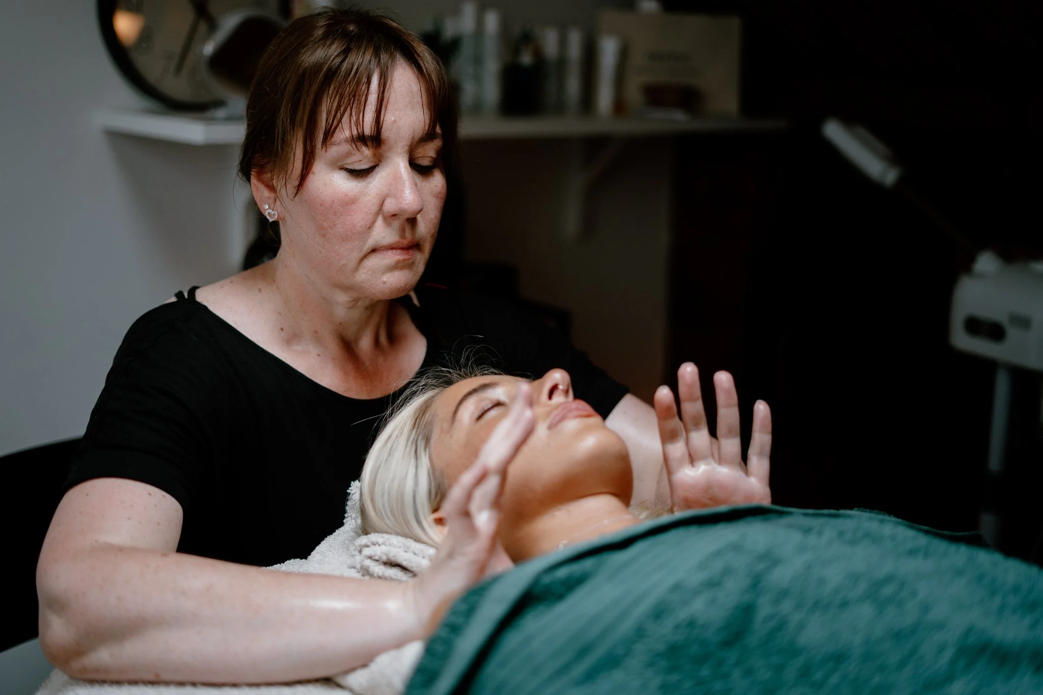 A therapist and client inside The Sanctuary at Sass in Marsden, West Yorkshire.