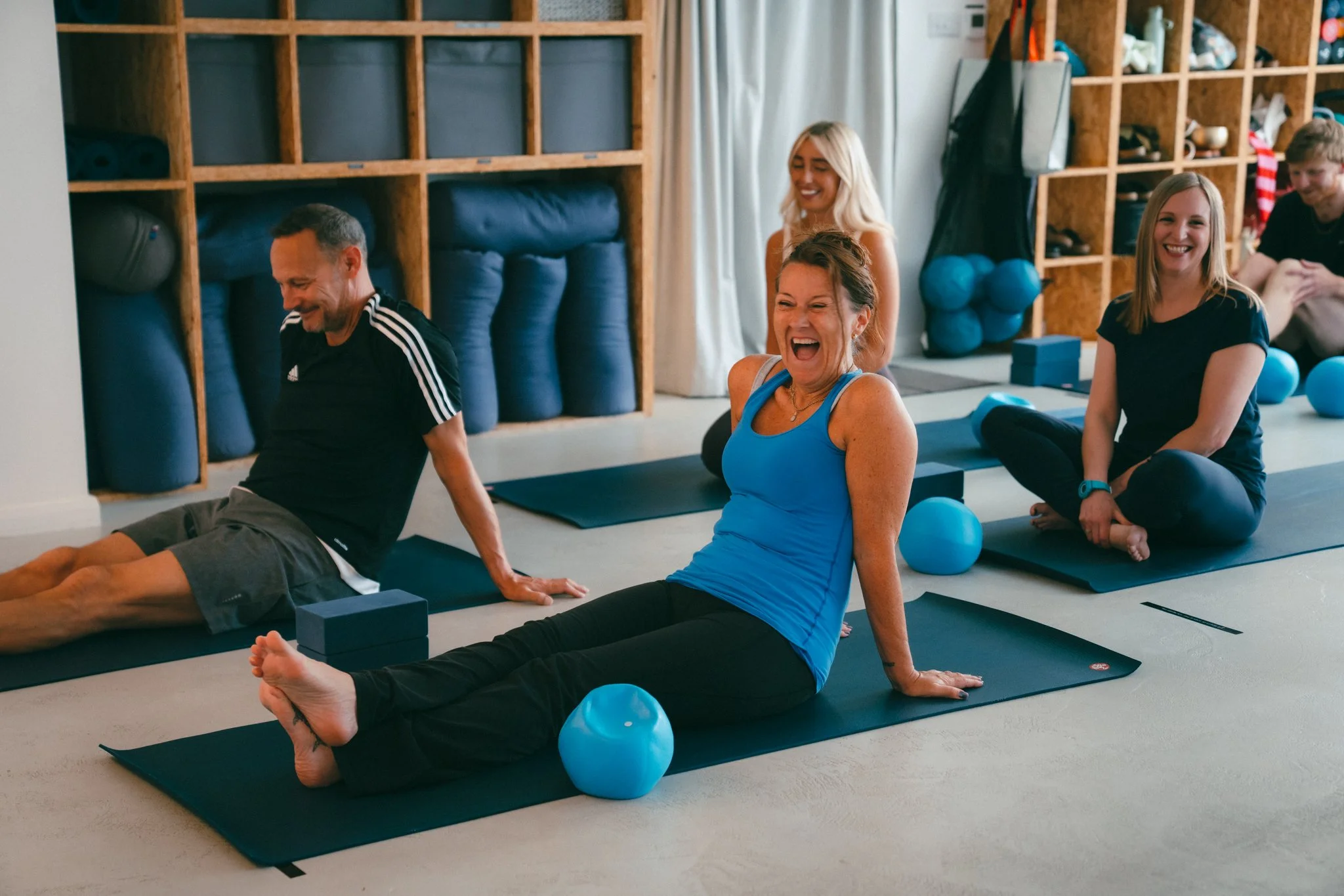 A yoga class taking place in Sass Wellbeing Studio in Marsden, West Yorkshire.